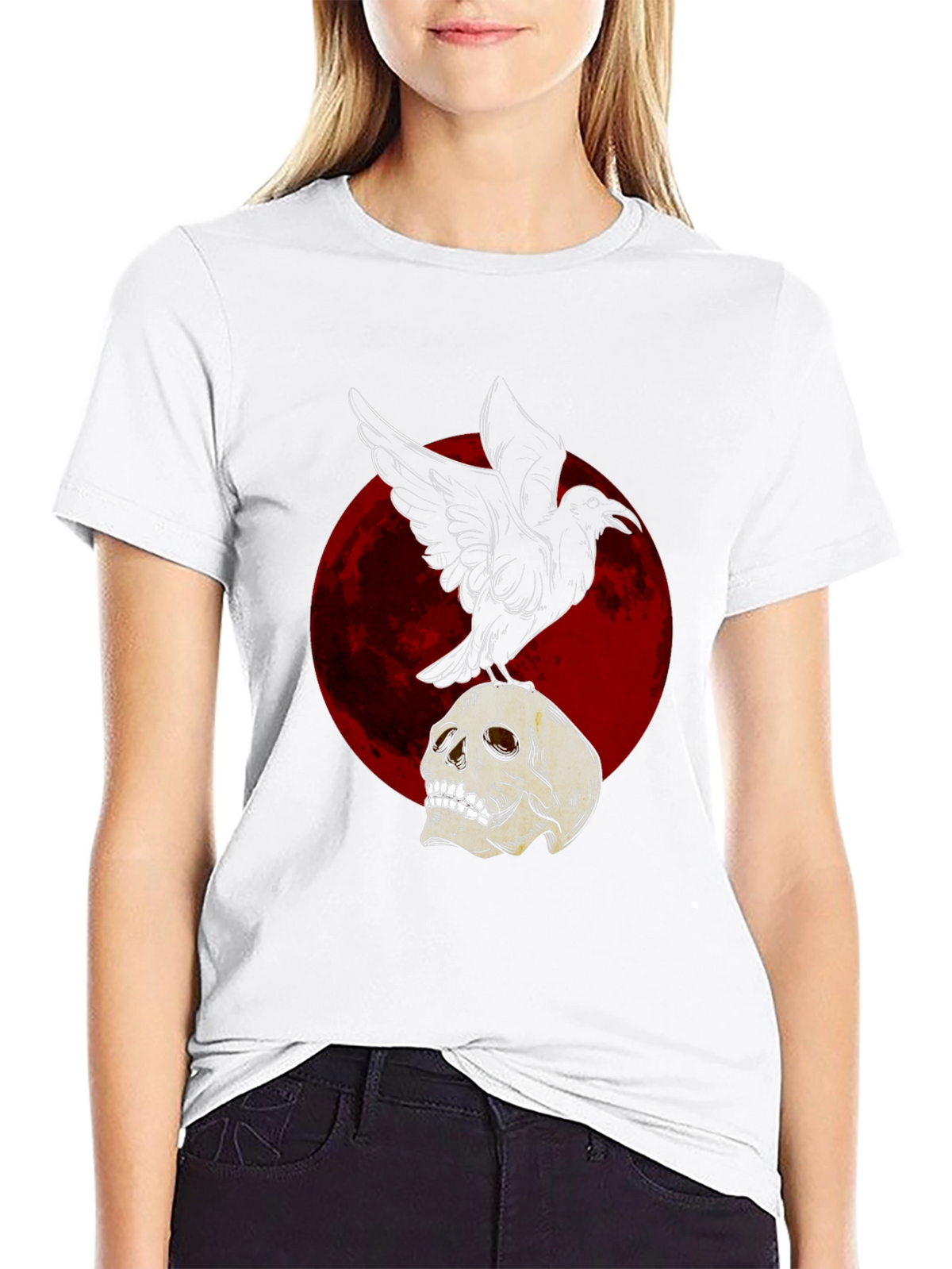 Raven on Skull T-Shirt - Dark Gothic Design