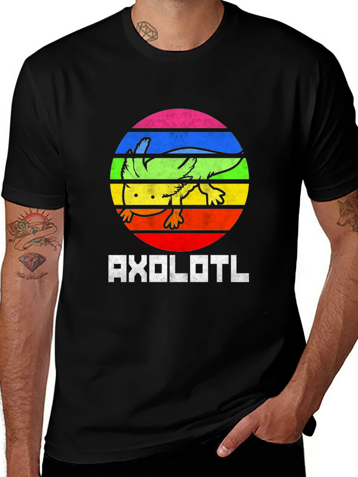Axolotl Rainbow Circle Graphic Tee - Black
