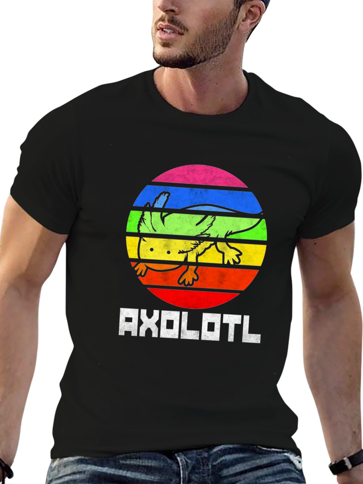 Axolotl Rainbow Circle Graphic Tee - Black