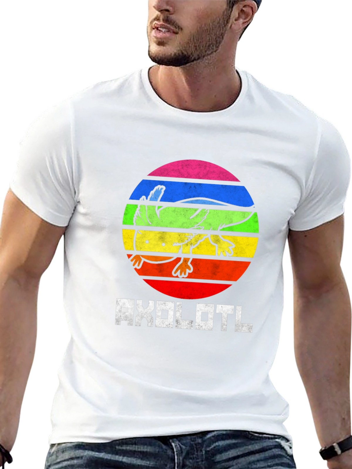 Axolotl Rainbow Circle Graphic Tee - Black