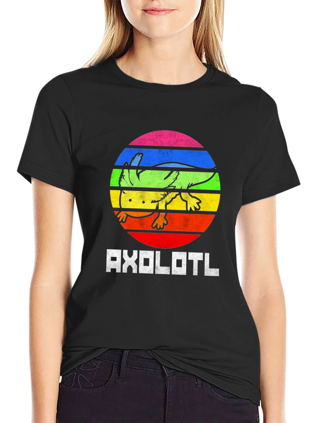 Axolotl Rainbow Circle Graphic Tee - Black