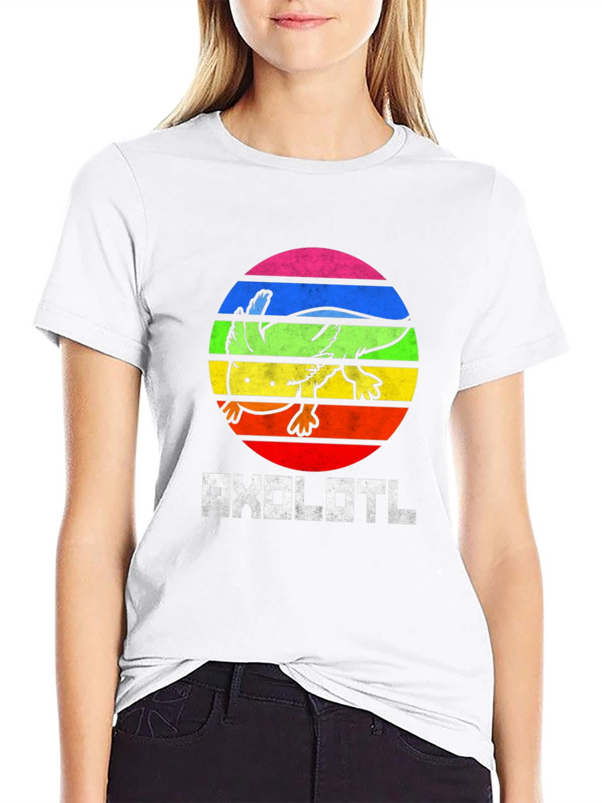 Axolotl Rainbow Circle Graphic Tee - Black