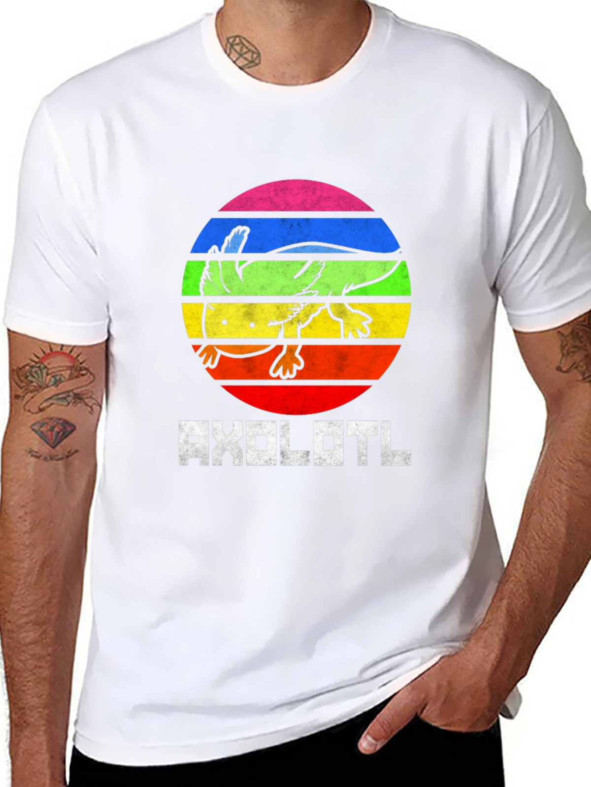 Axolotl Rainbow Circle Graphic Tee - Black