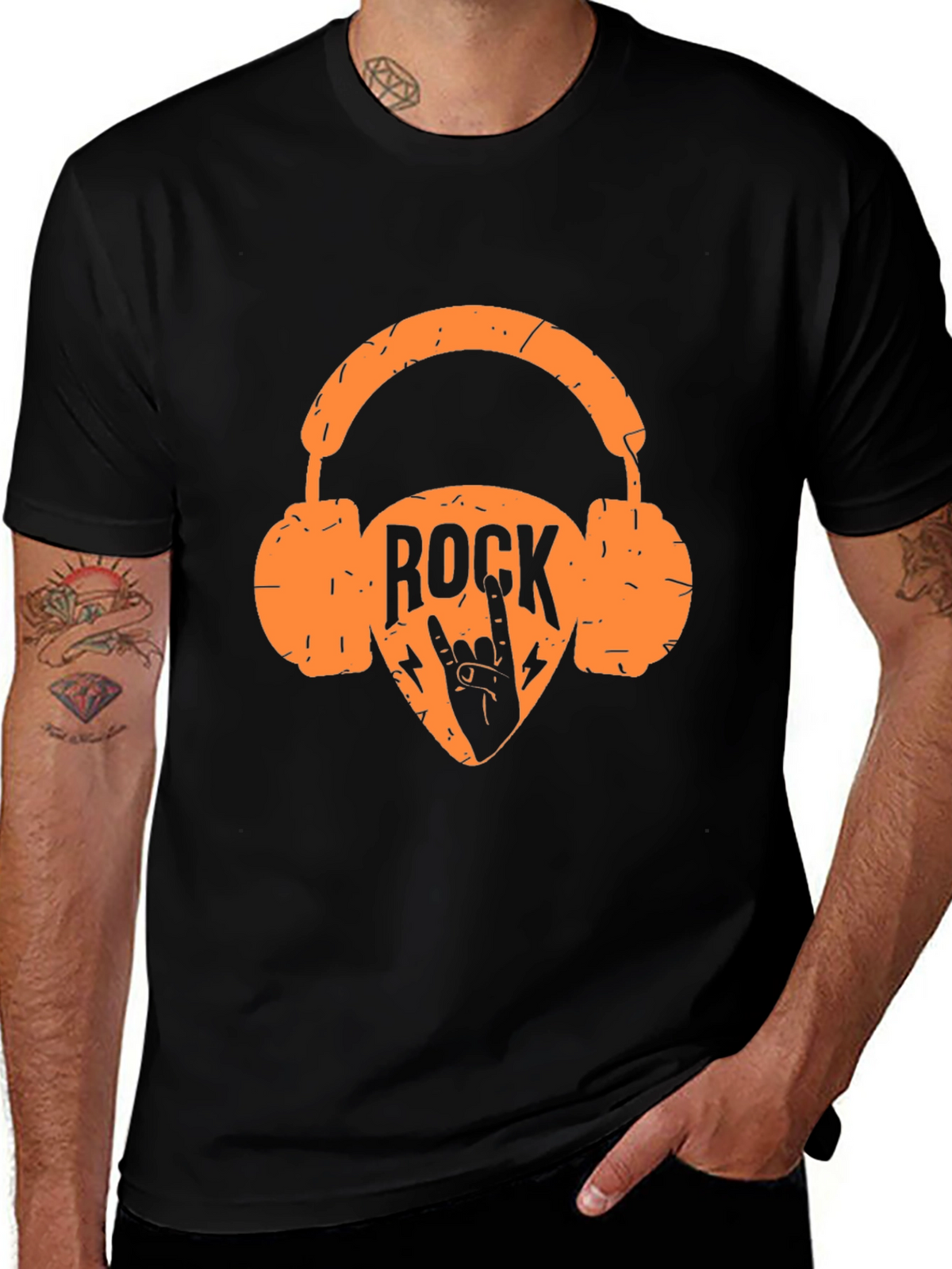 Rock Music Headphones Graphic Tee - Black T-Shirt