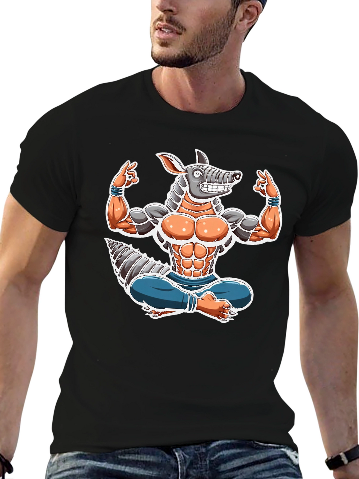 Armadillo Yoga Graphic Tee - Black Cotton T-Shirt