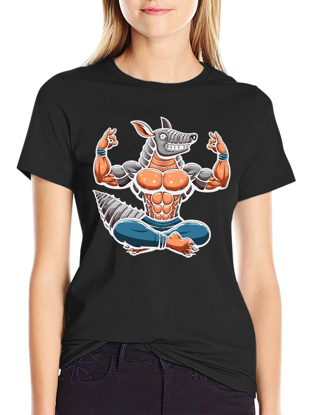Armadillo Yoga Graphic Tee - Black Cotton T-Shirt
