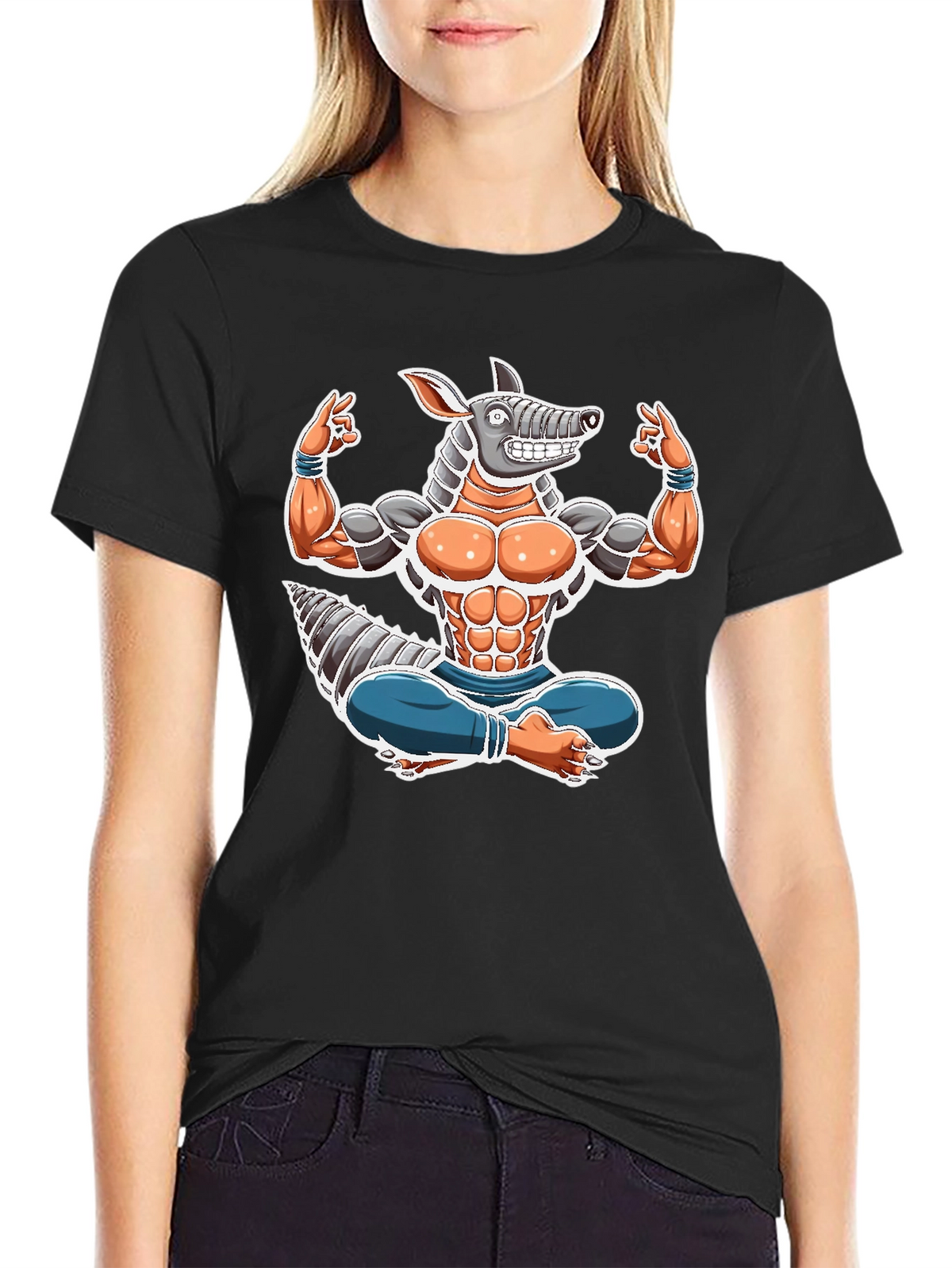 Armadillo Yoga Graphic Tee - Black Cotton T-Shirt