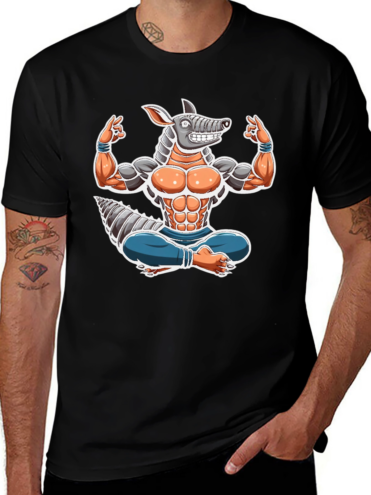 Armadillo Yoga Graphic Tee - Black Cotton T-Shirt