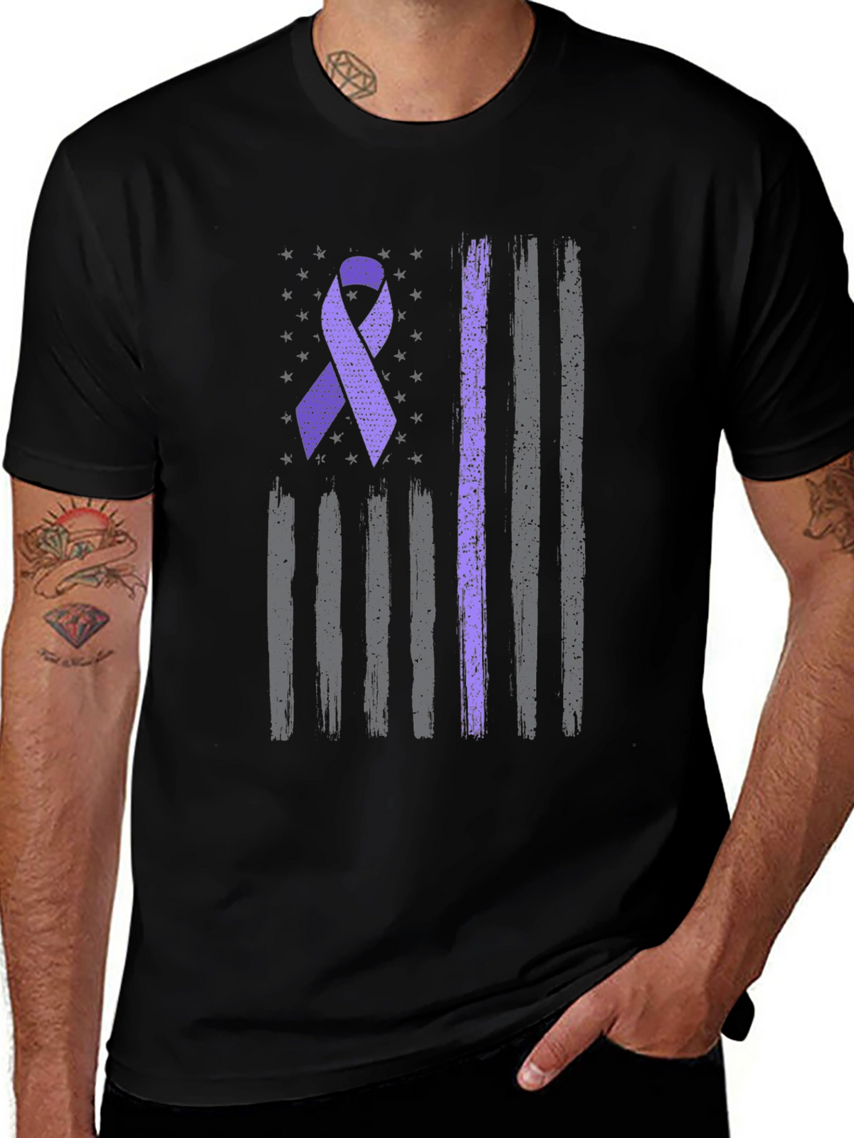 Purple Ribbon American Flag T-Shirt