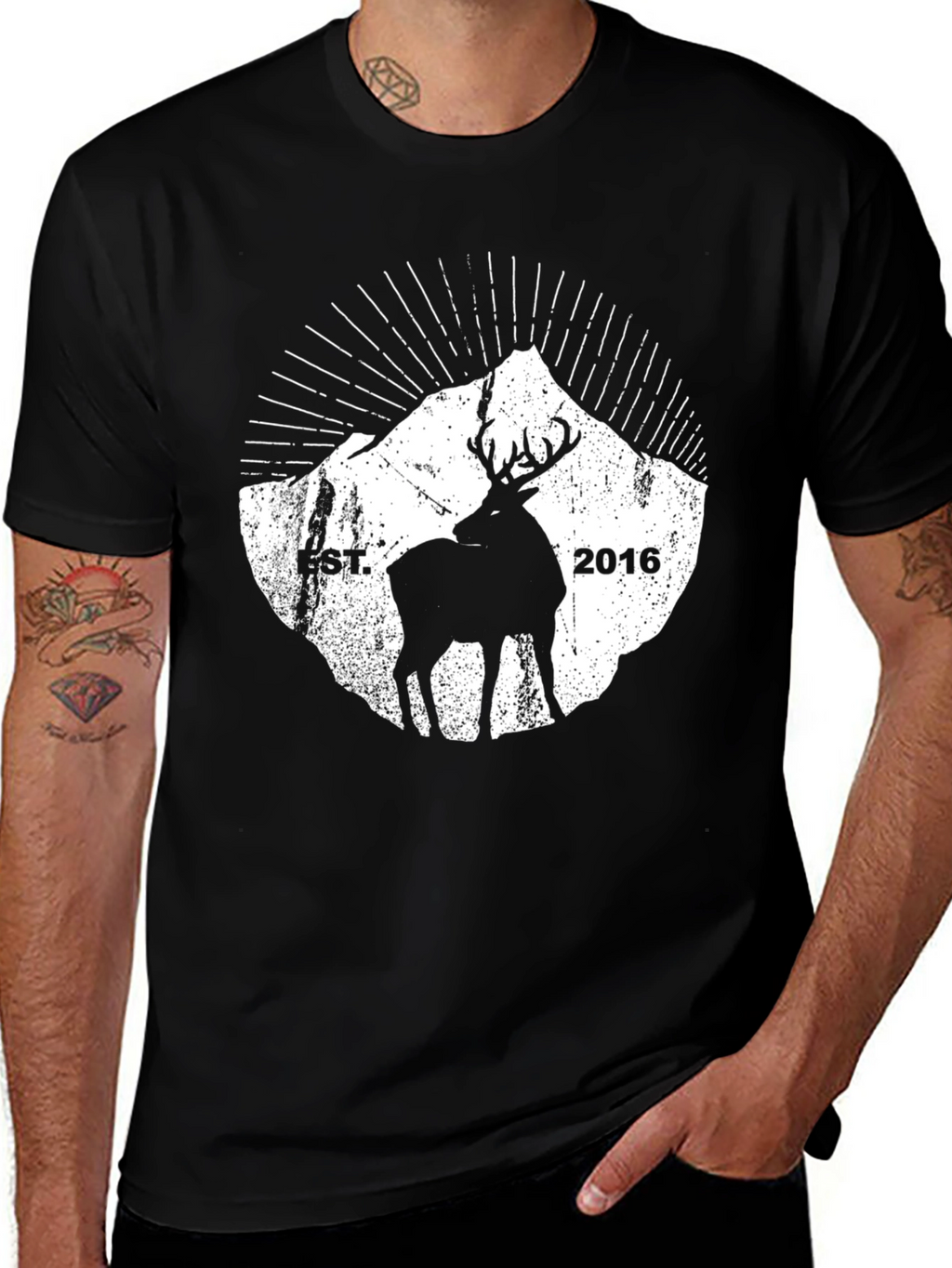Mens Black Deer & Mountain Graphic Tee