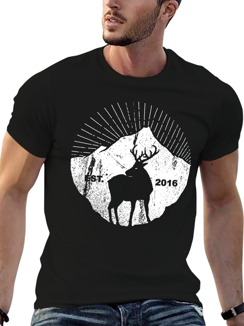 Mens Black Deer & Mountain Graphic Tee