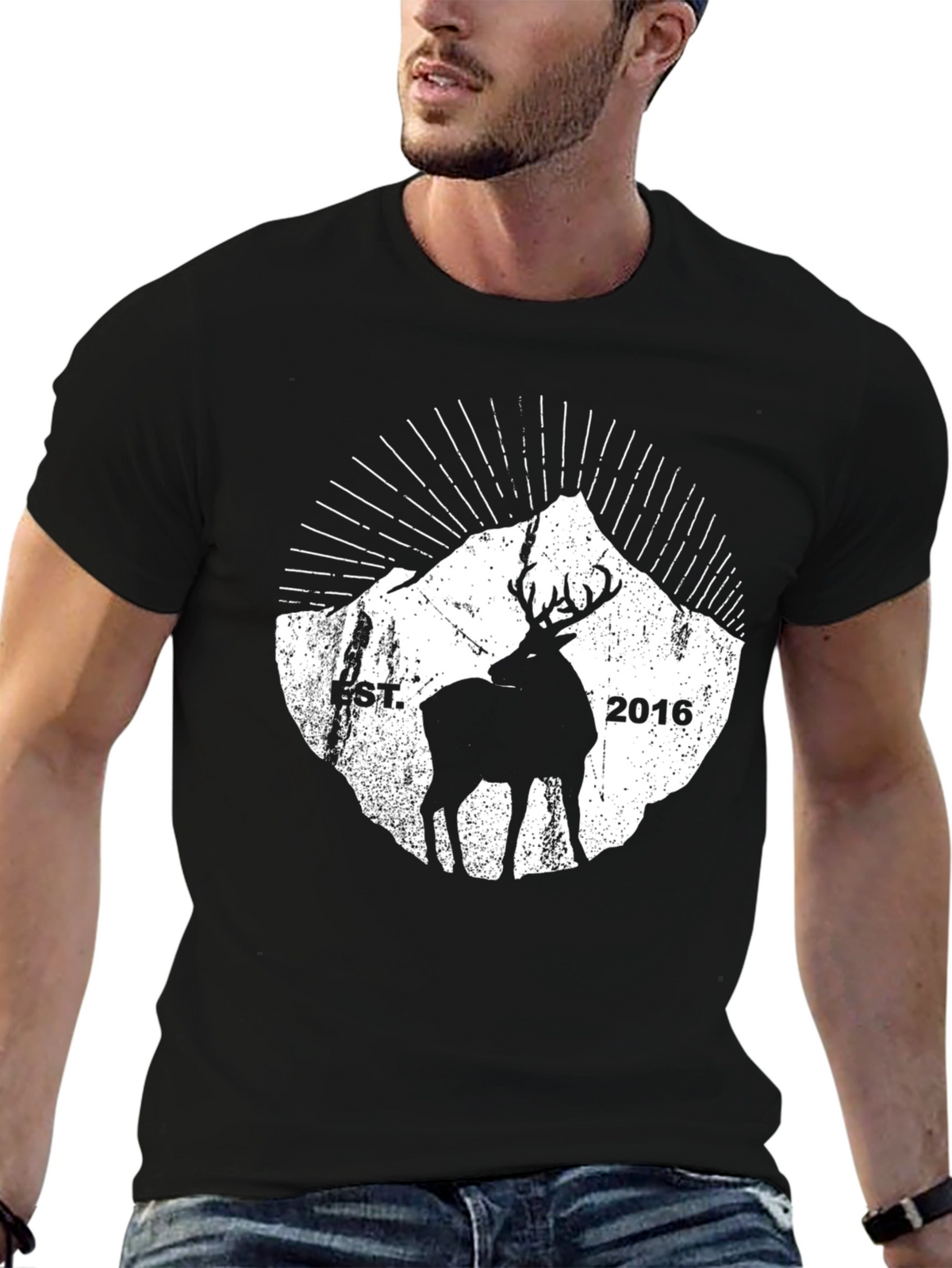 Mens Black Deer & Mountain Graphic Tee