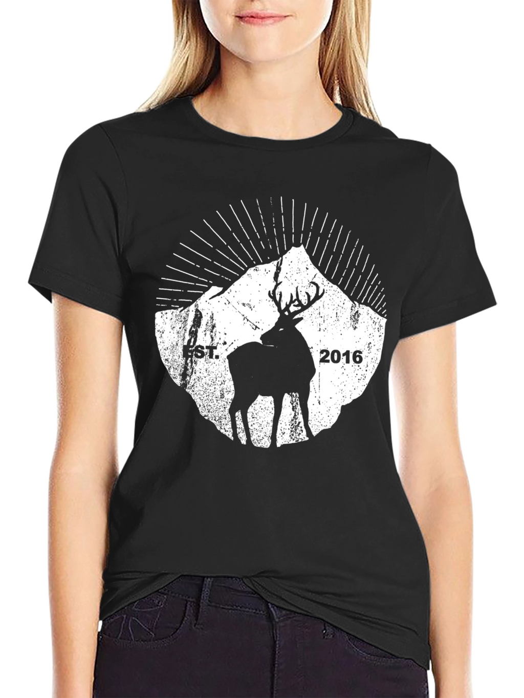Mens Black Deer & Mountain Graphic Tee