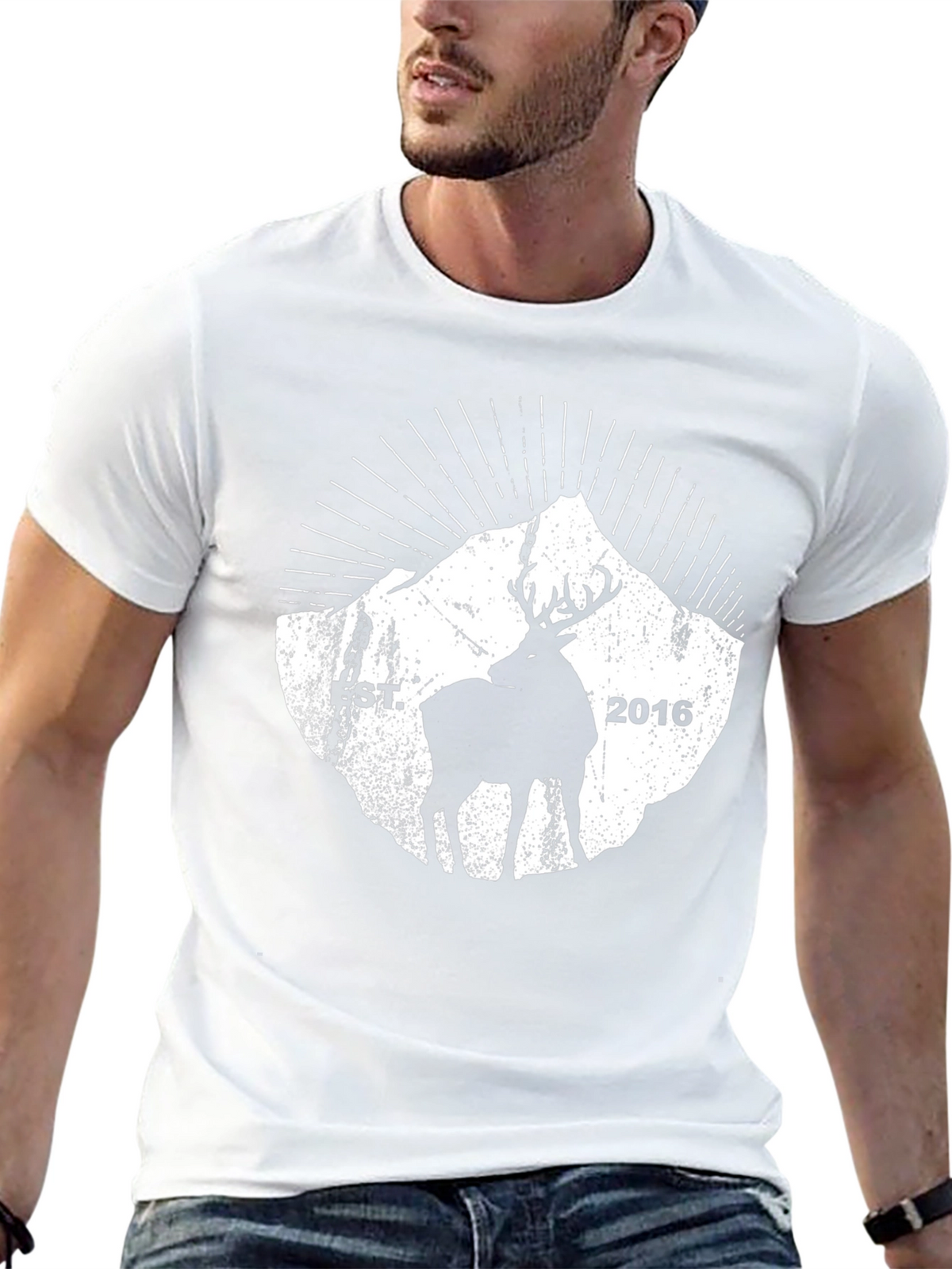 Mens Black Deer & Mountain Graphic Tee