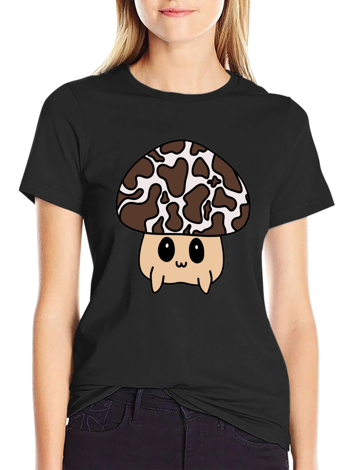 Cute Mushroom Graphic Tee - Black Unisex T-Shirt