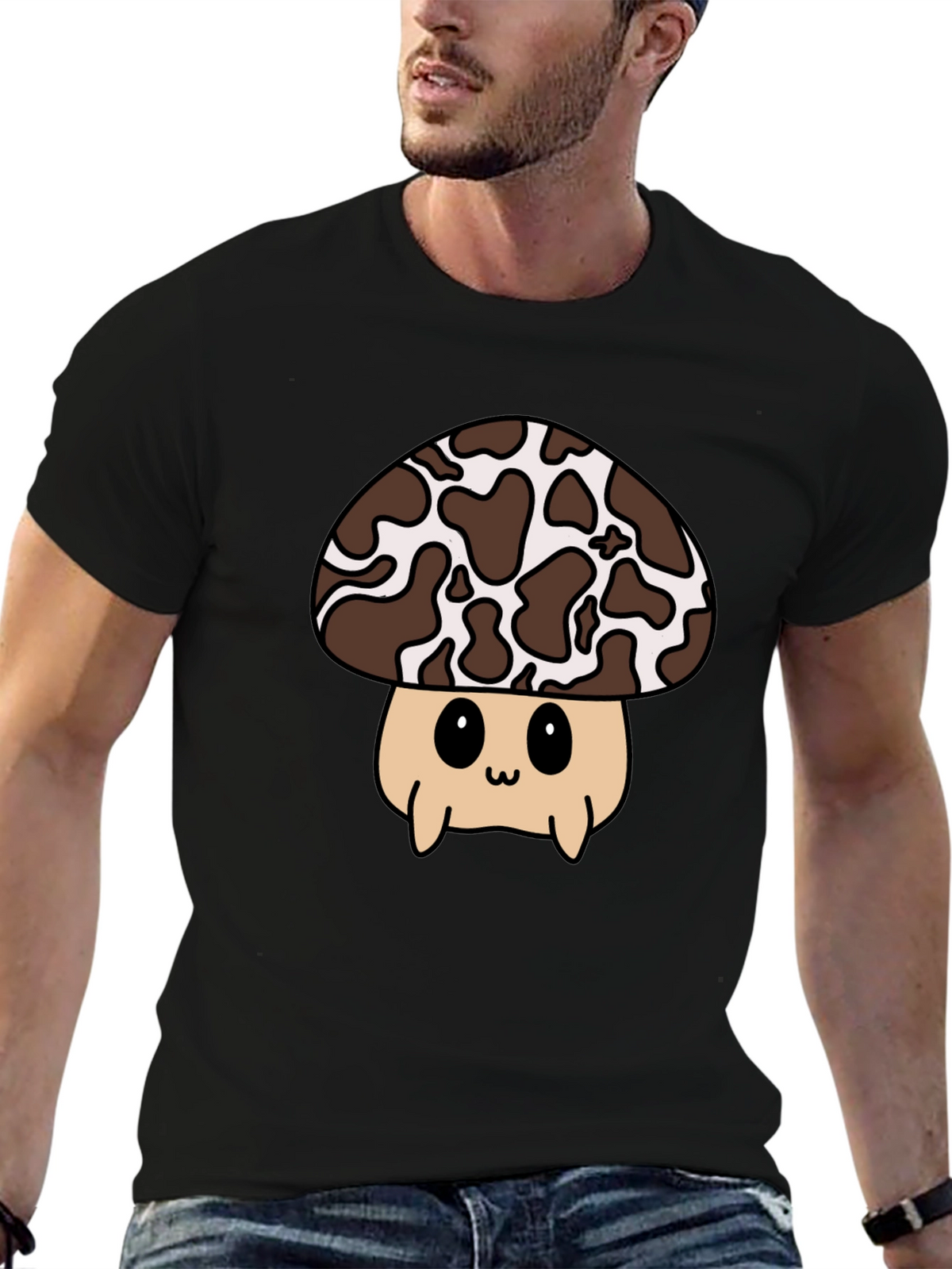 Cute Mushroom Graphic Tee - Black Unisex T-Shirt
