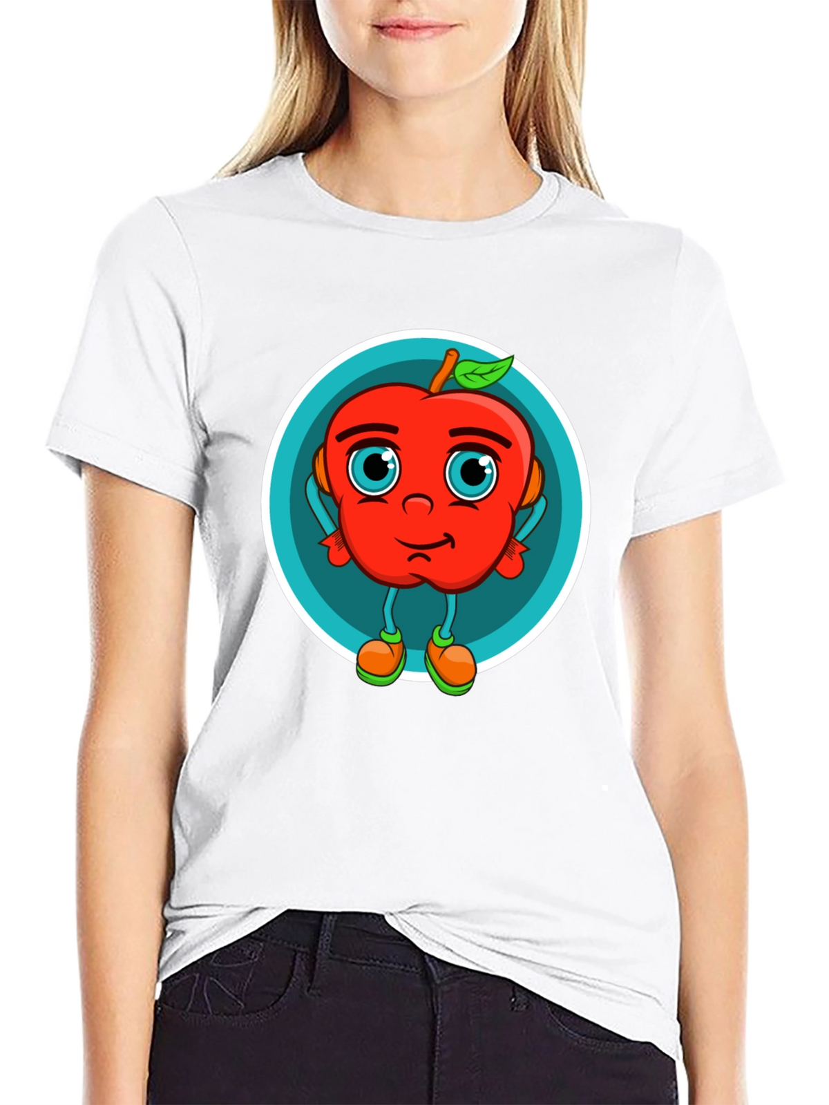 Cartoon Apple Graphic T-Shirt