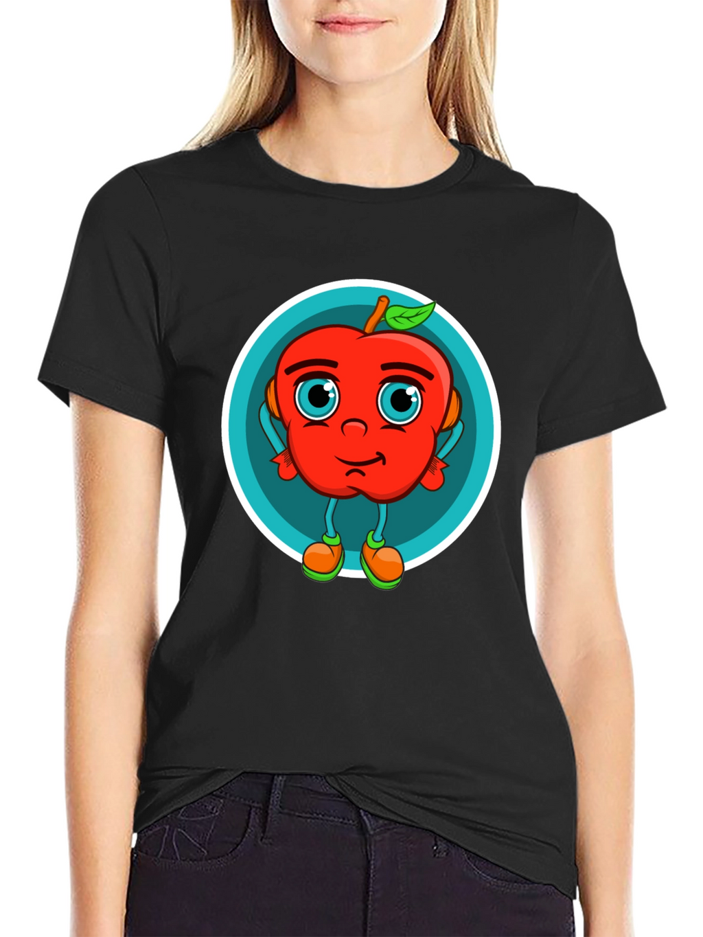 Cartoon Apple Graphic T-Shirt