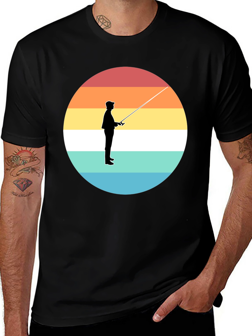 Sunset Fisherman Black T-Shirt