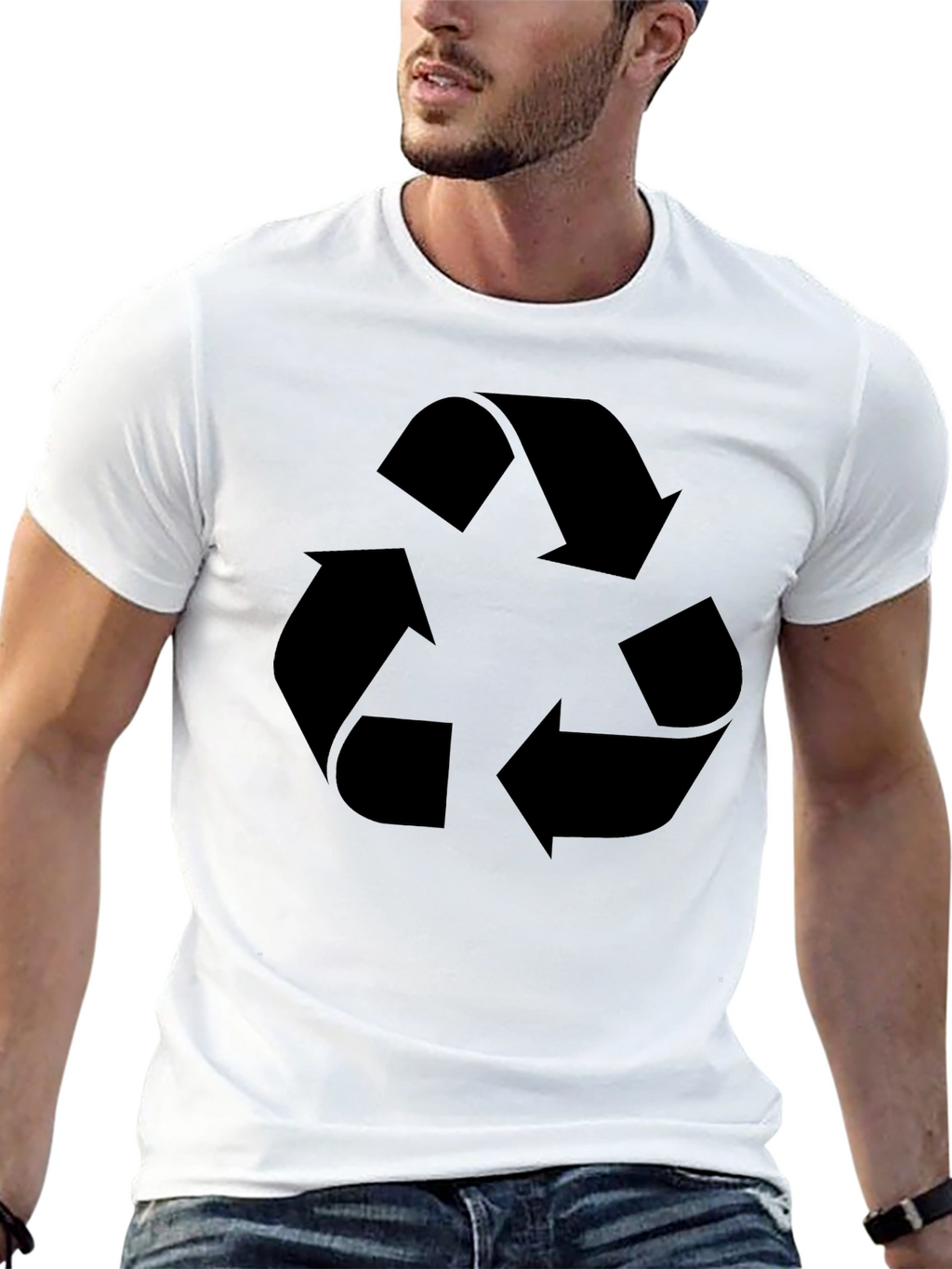 Eco-Friendly Black Recycle Symbol Graphic T-Shirt