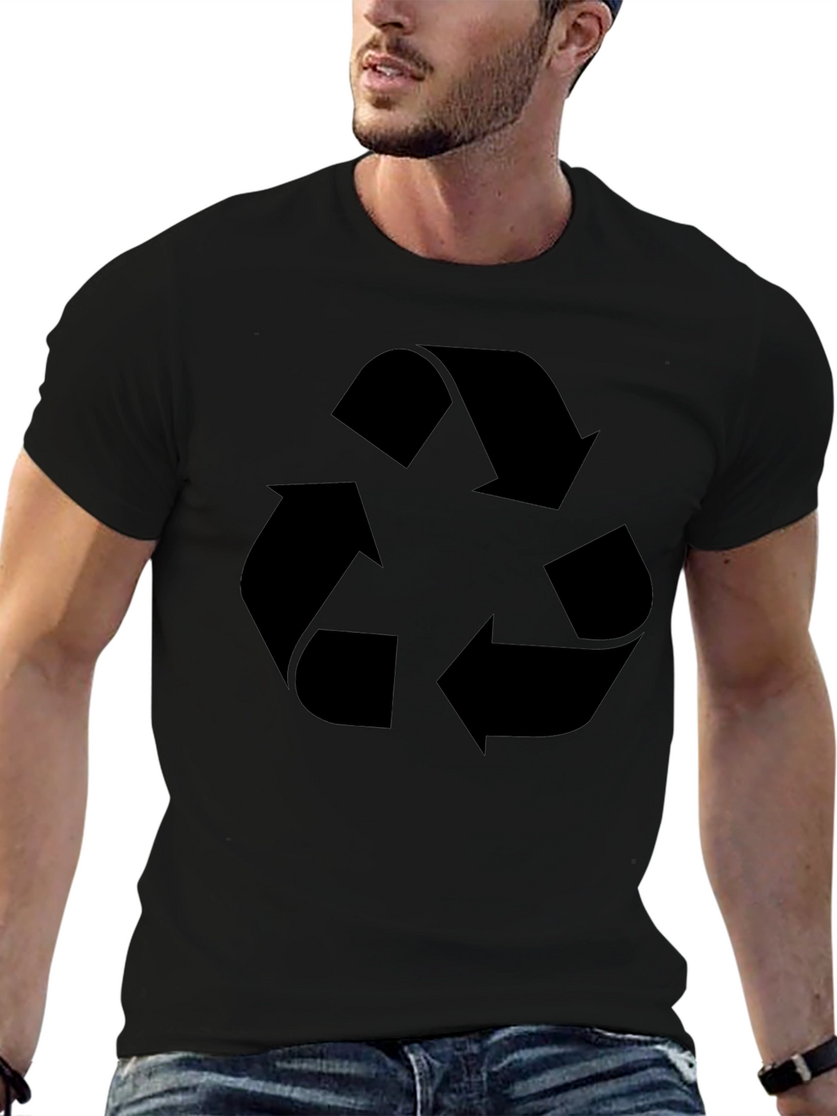 Eco-Friendly Black Recycle Symbol Graphic T-Shirt