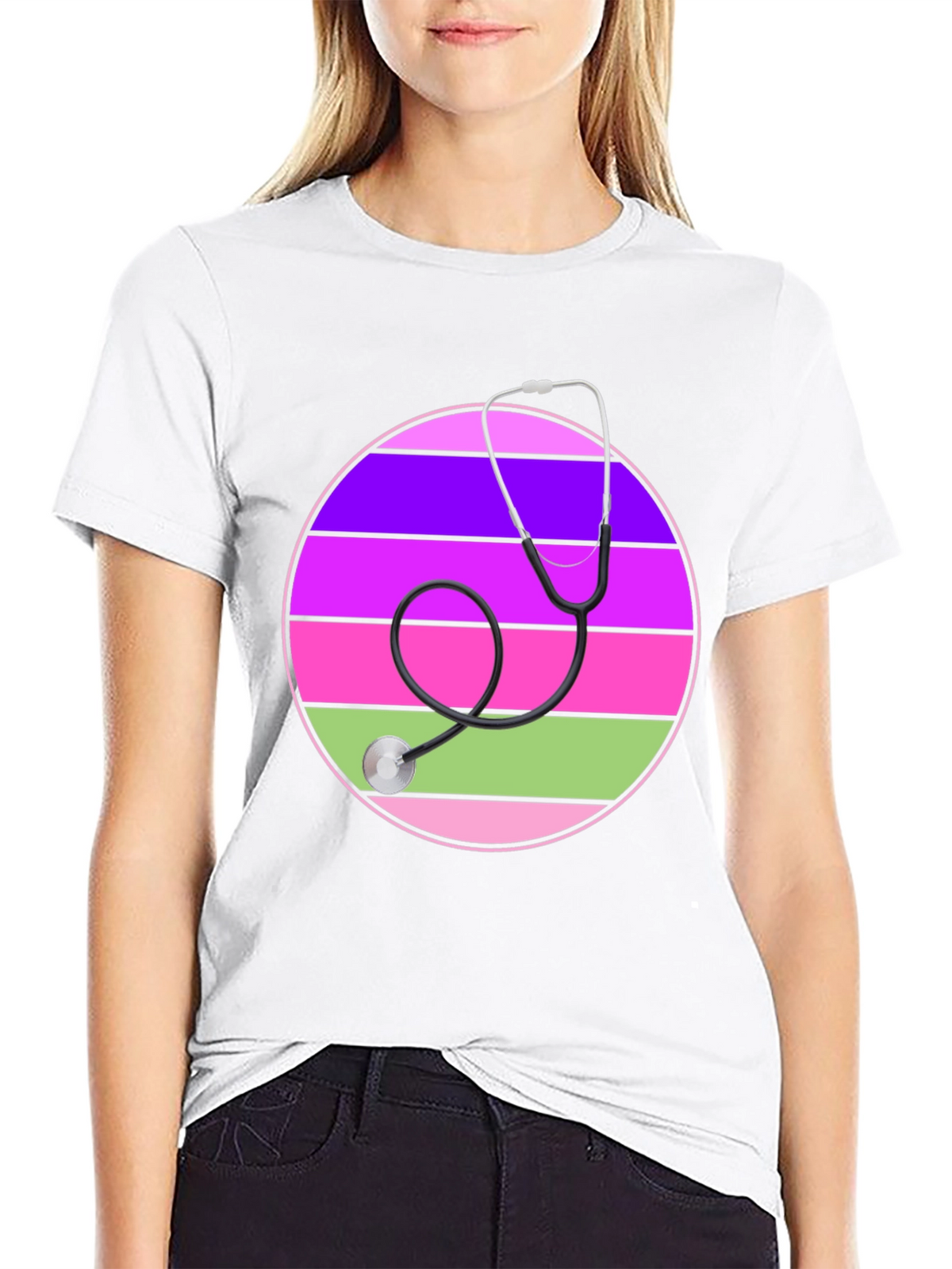 Stethoscope Striped Circle Graphic Tee