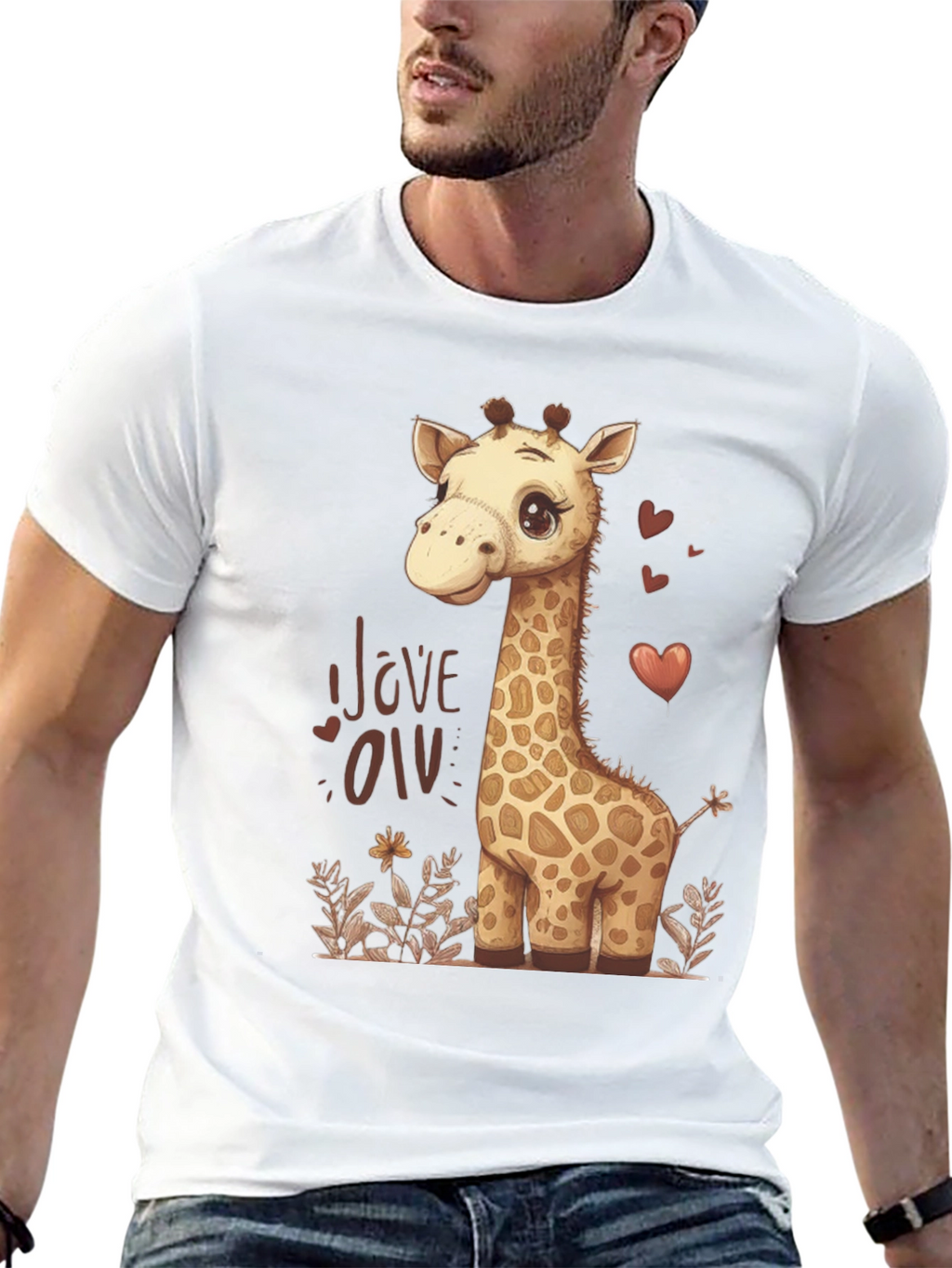 Cute Giraffe Love Graphic T-Shirt - Black