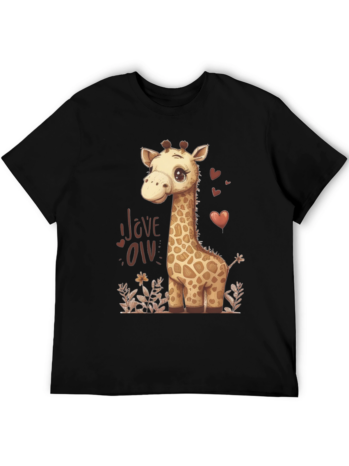 Cute Giraffe Love Graphic T-Shirt - Black