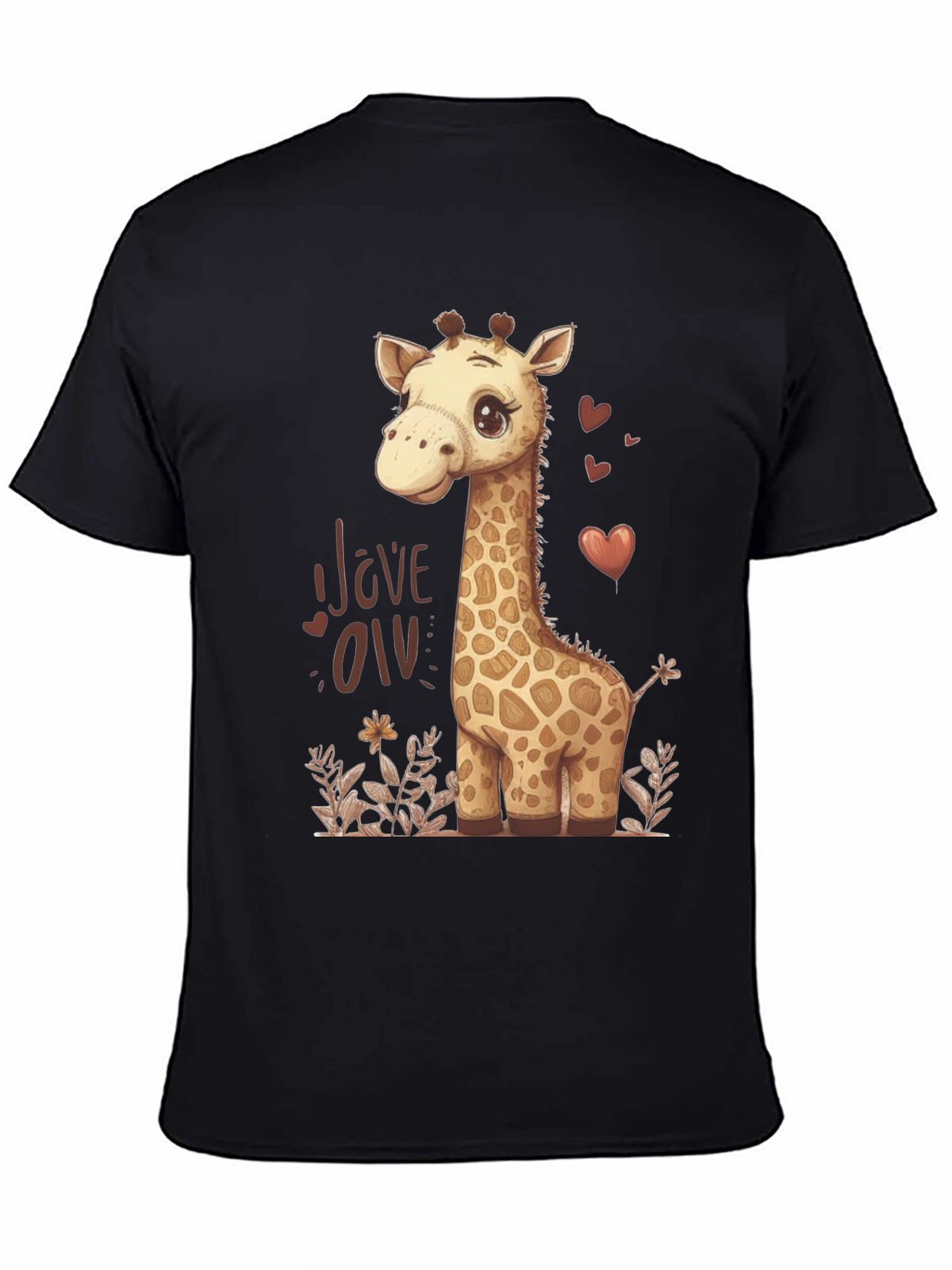 Cute Giraffe Love Graphic T-Shirt - Black