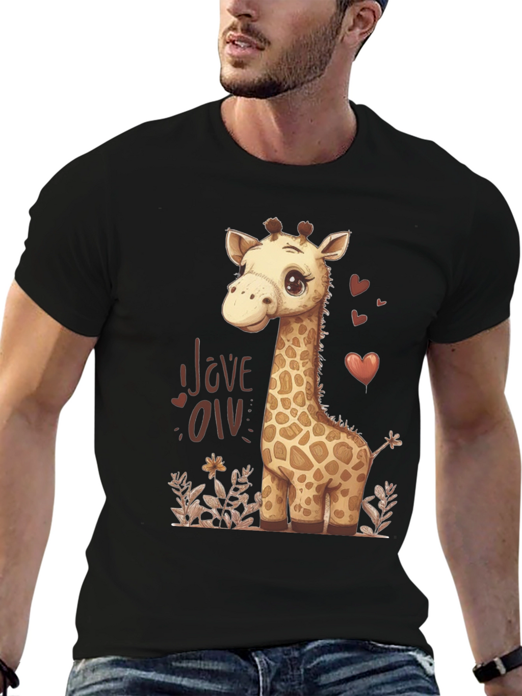 Cute Giraffe Love Graphic T-Shirt - Black