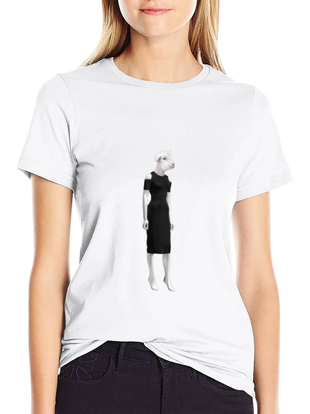 Novelty Sheep in Dress Graphic Black T-Shirt