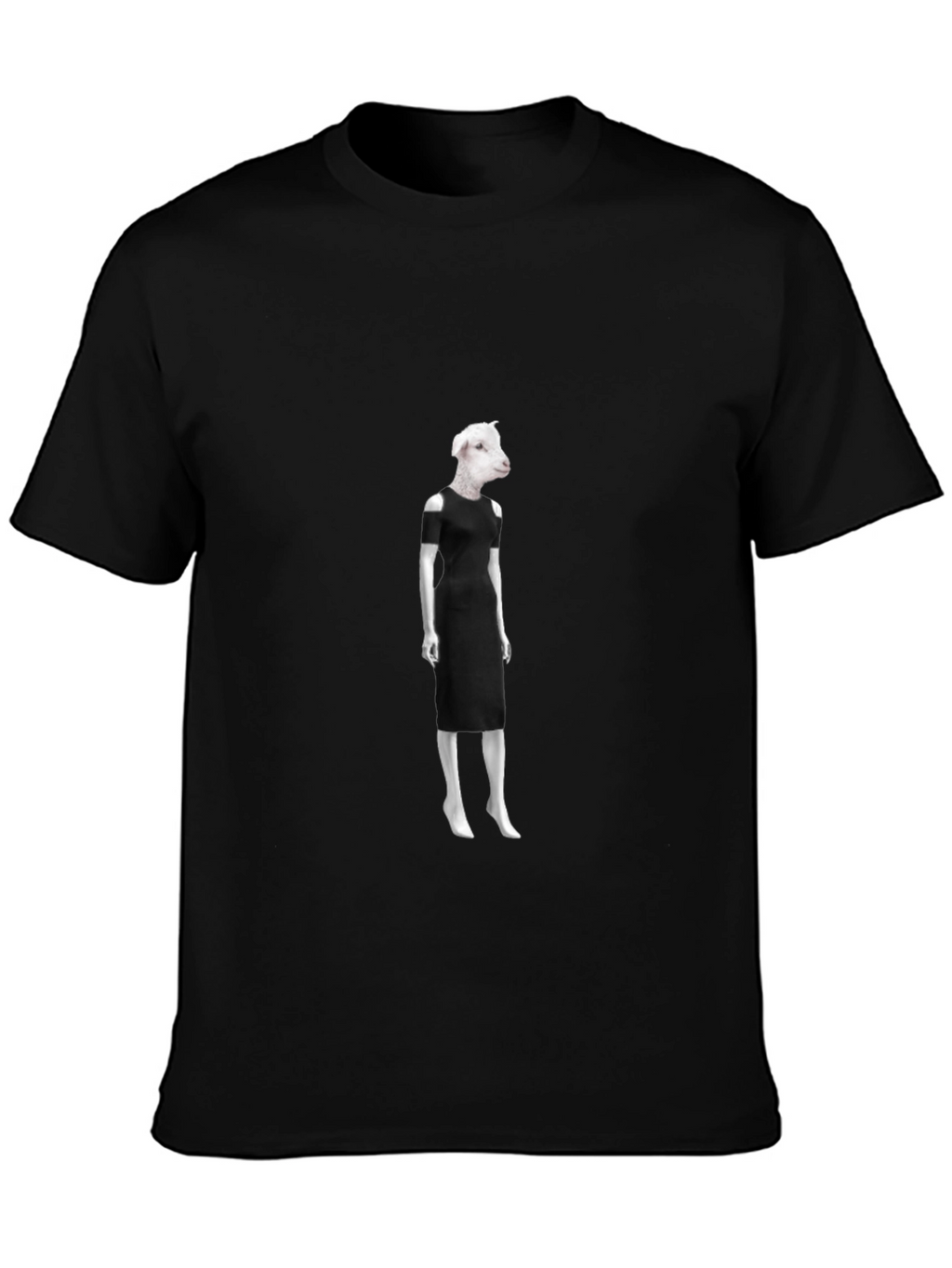 Novelty Sheep in Dress Graphic Black T-Shirt