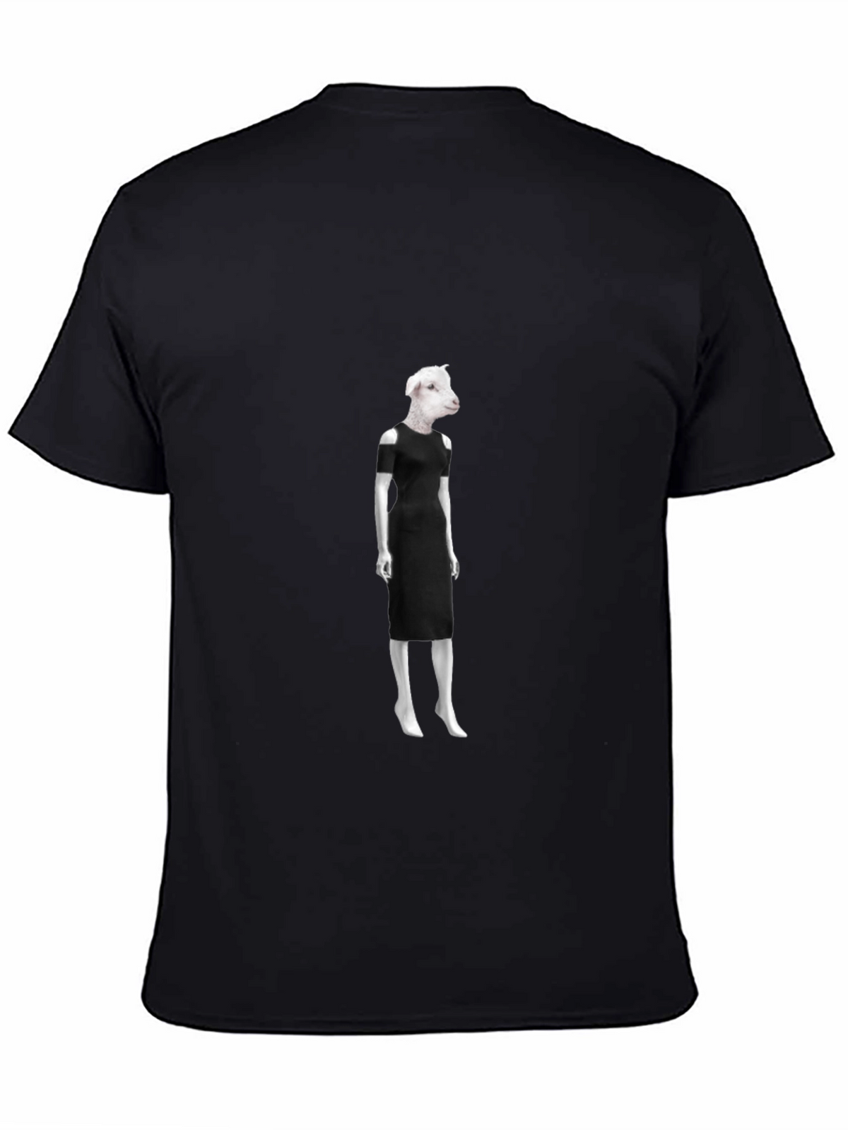 Novelty Sheep in Dress Graphic Black T-Shirt