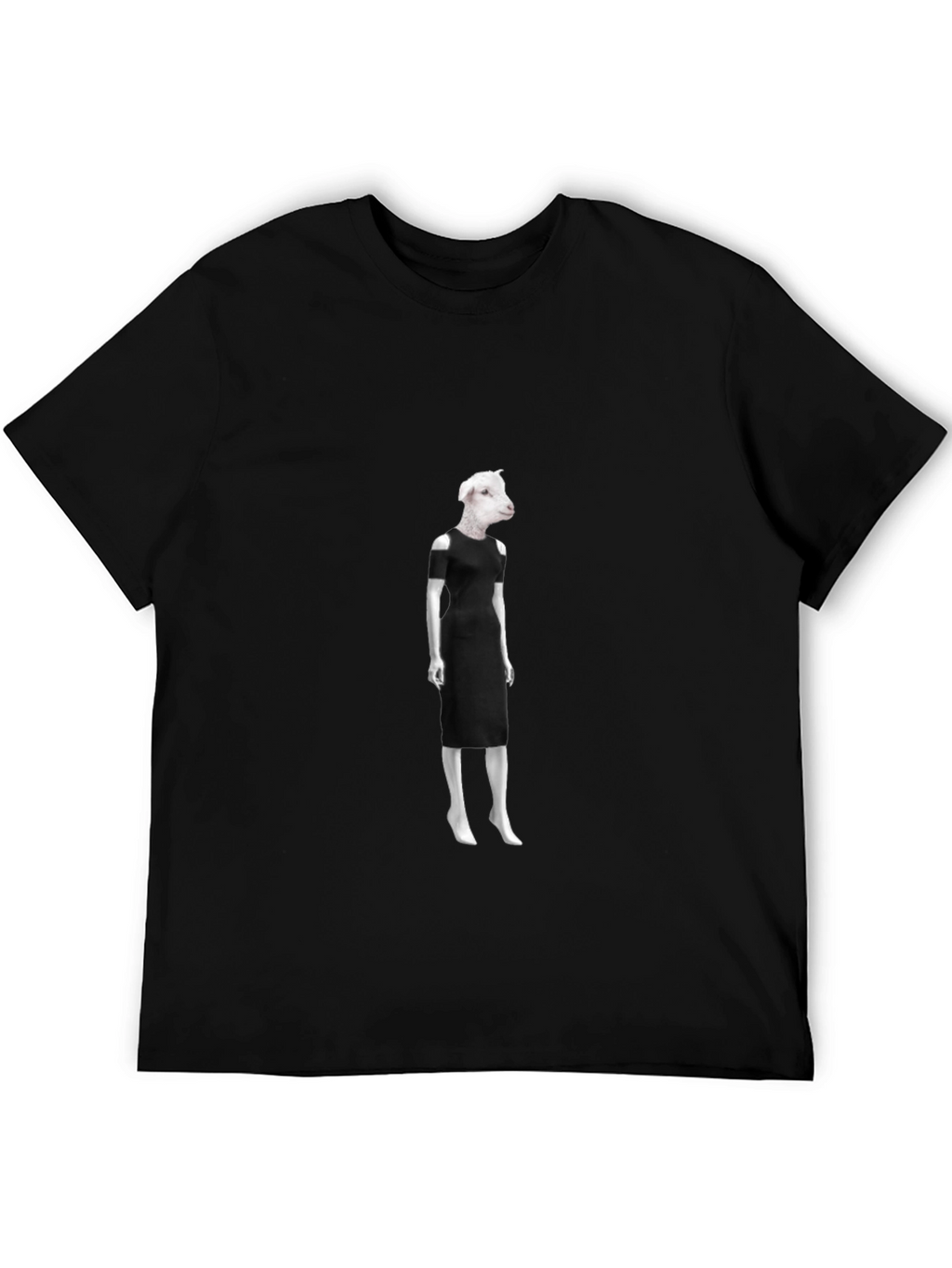 Novelty Sheep in Dress Graphic Black T-Shirt