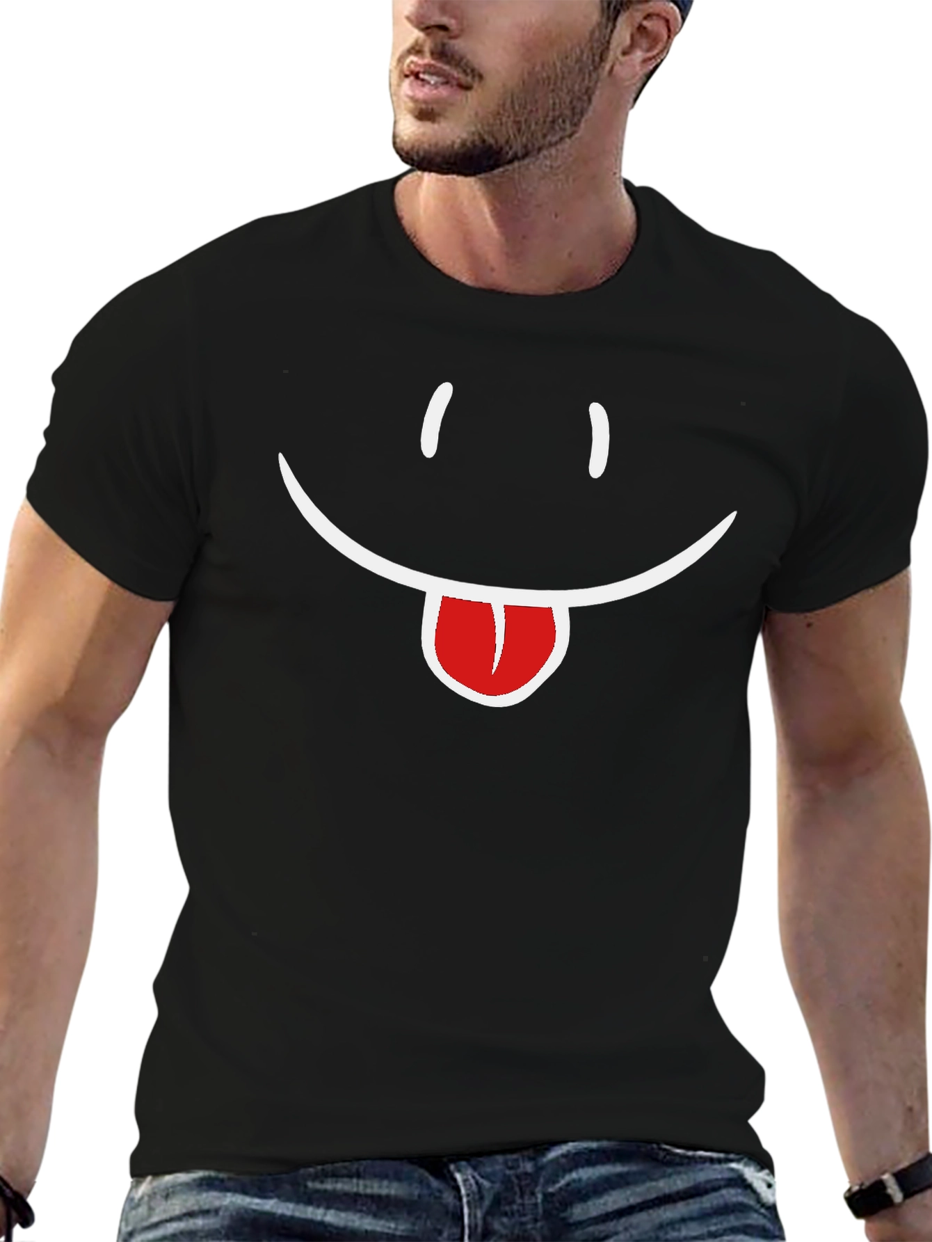 Funny Smiley Face Tongue Out Black T-Shirt