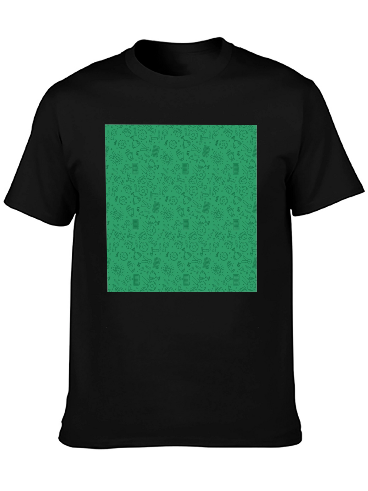 Unique Green Pattern Black Crewneck T-Shirt