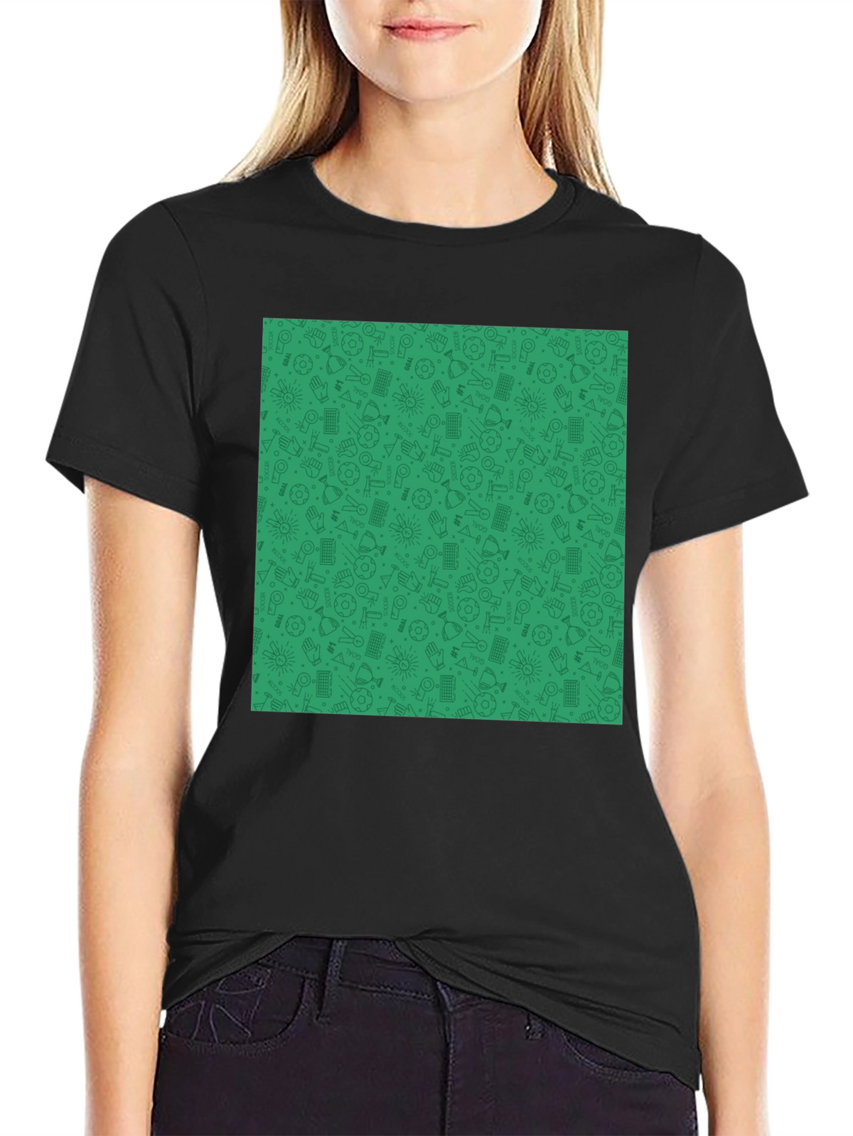 Unique Green Pattern Black Crewneck T-Shirt