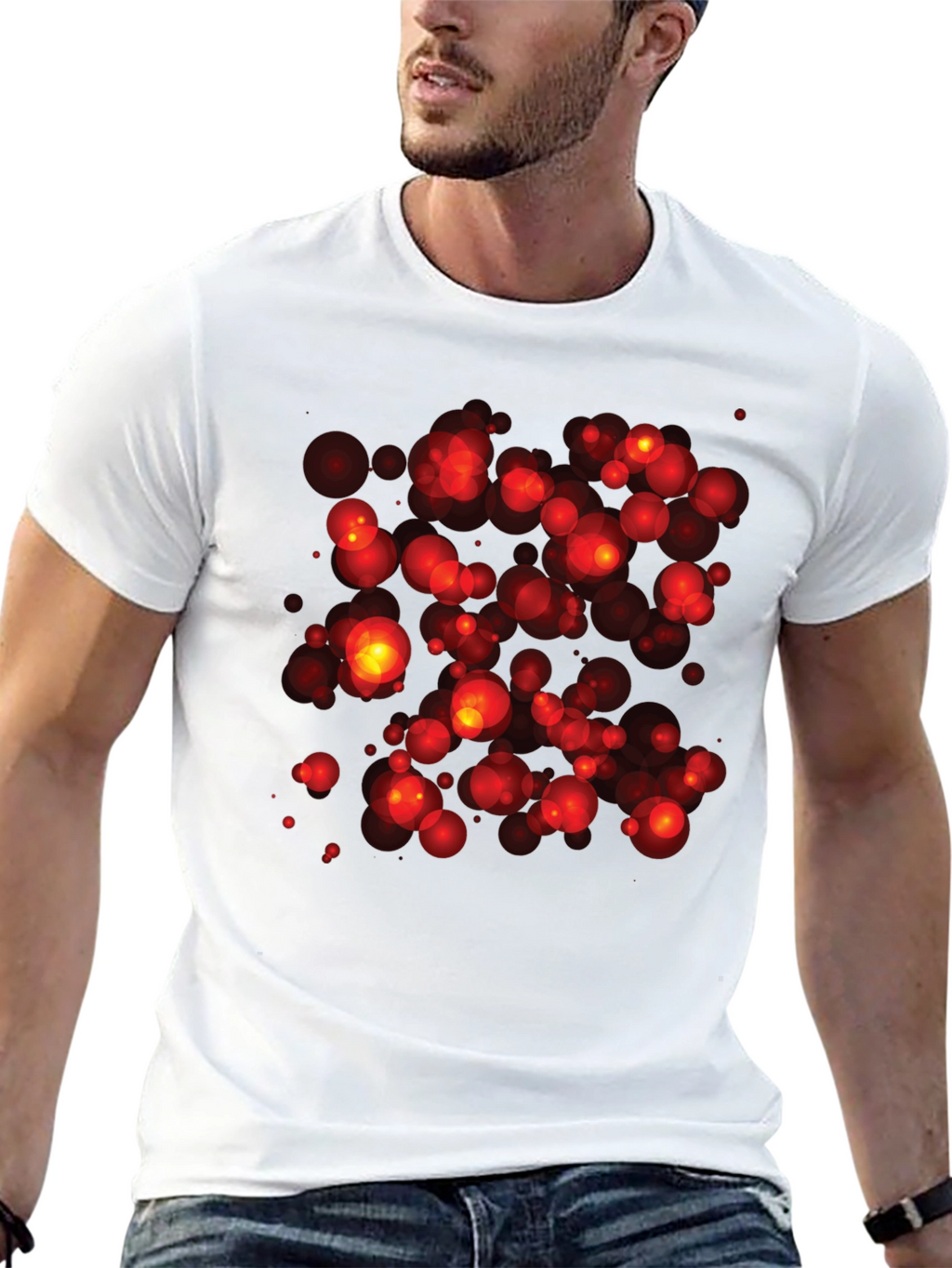 Abstract Red Bubbles Graphic Print Black T-Shirt