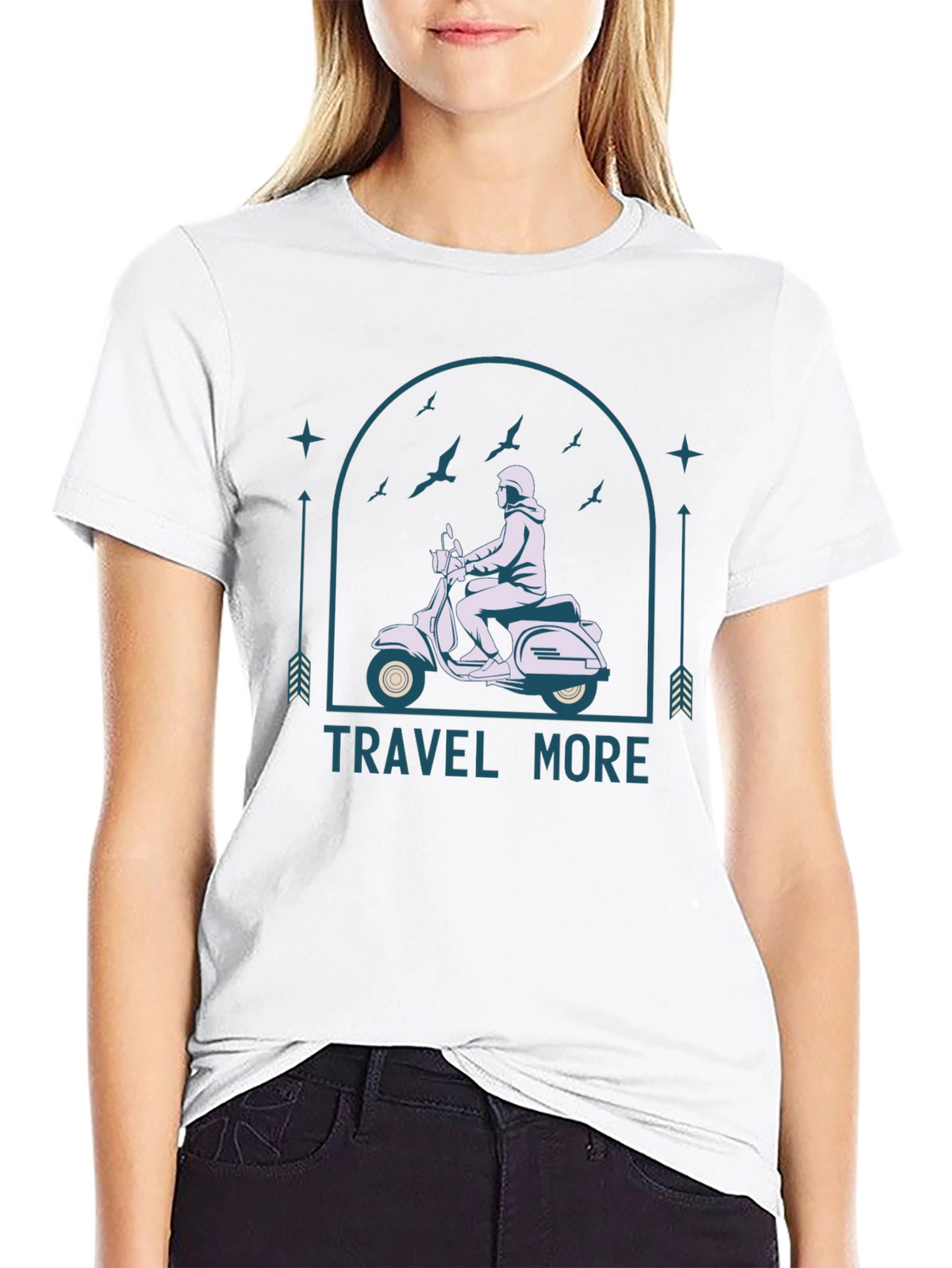 Travel More Black T-Shirt - Scooter Design