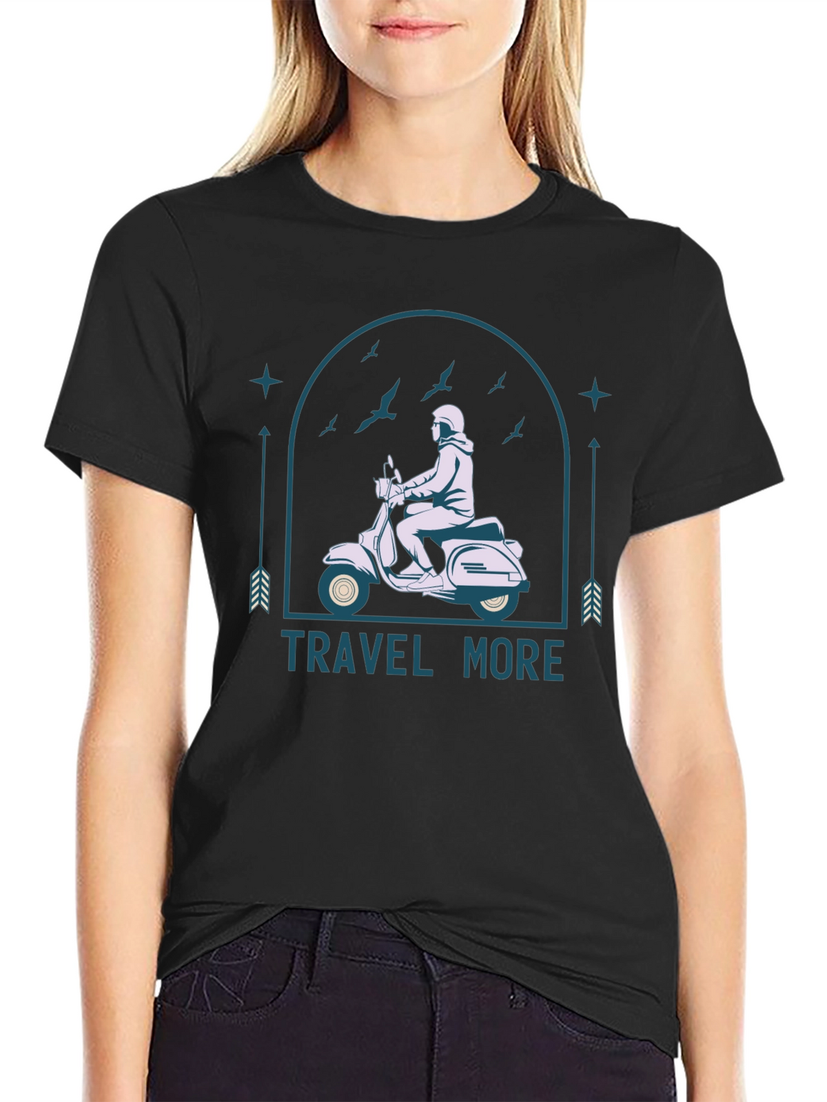 Travel More Black T-Shirt - Scooter Design