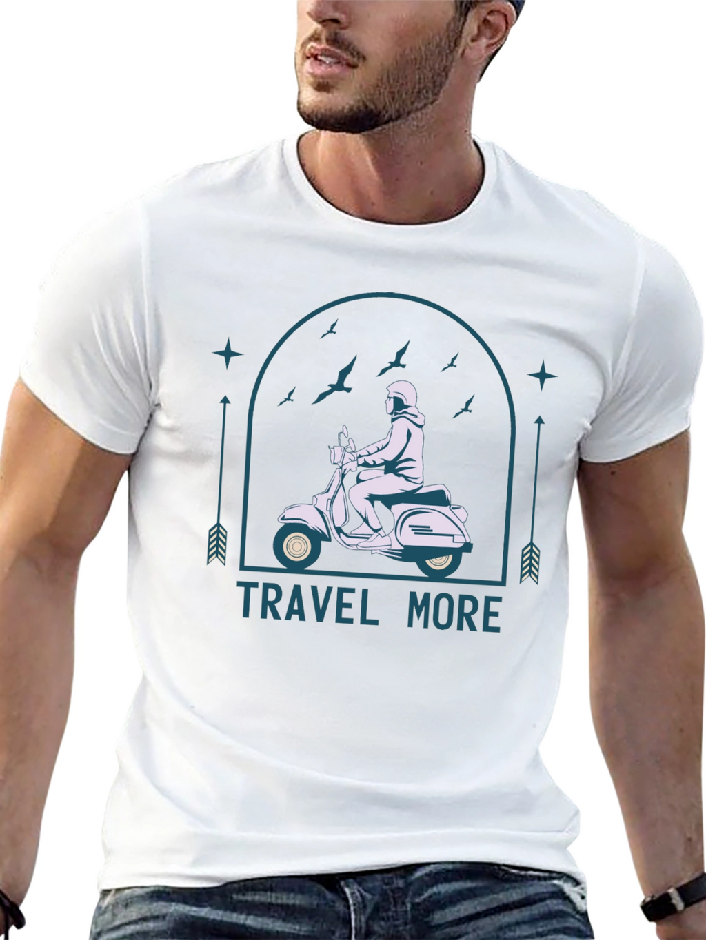 Travel More Black T-Shirt - Scooter Design