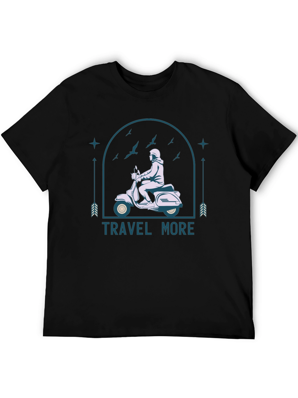 Travel More Black T-Shirt - Scooter Design