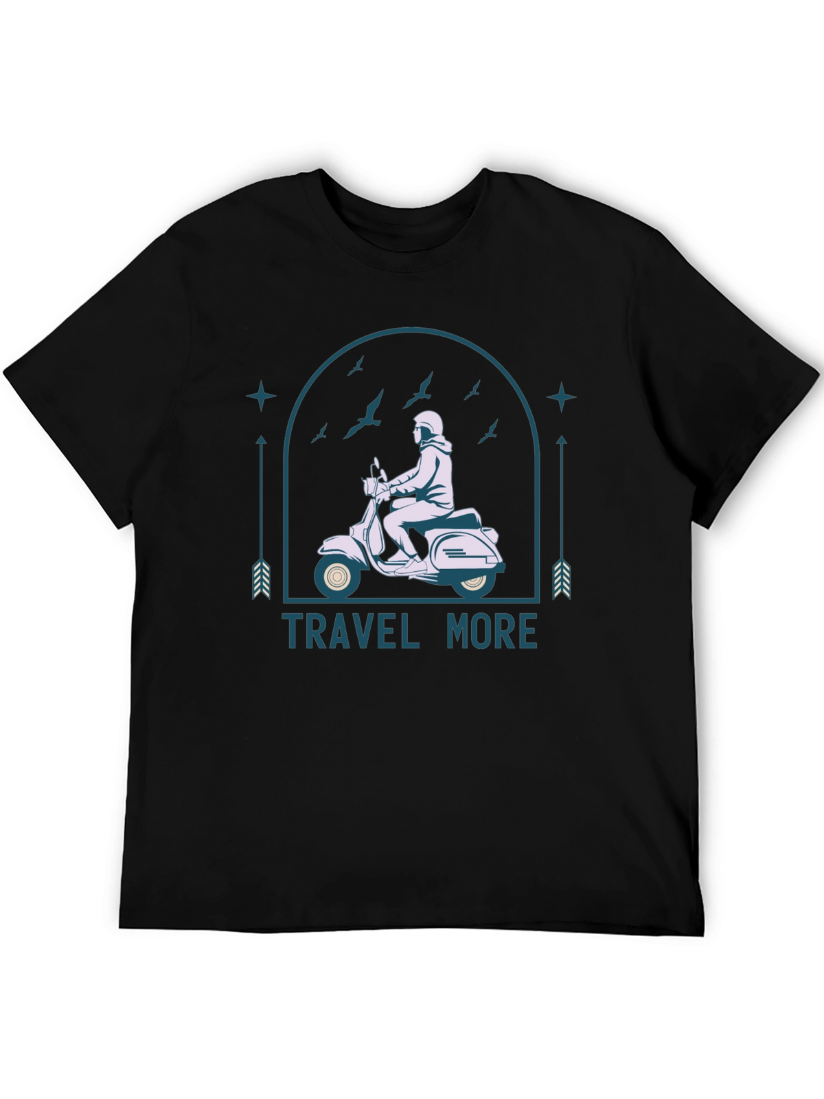Travel More Black T-Shirt - Scooter Design
