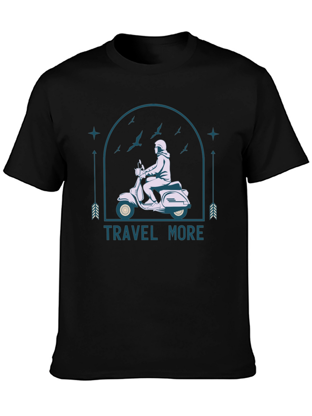 Travel More Black T-Shirt - Scooter Design