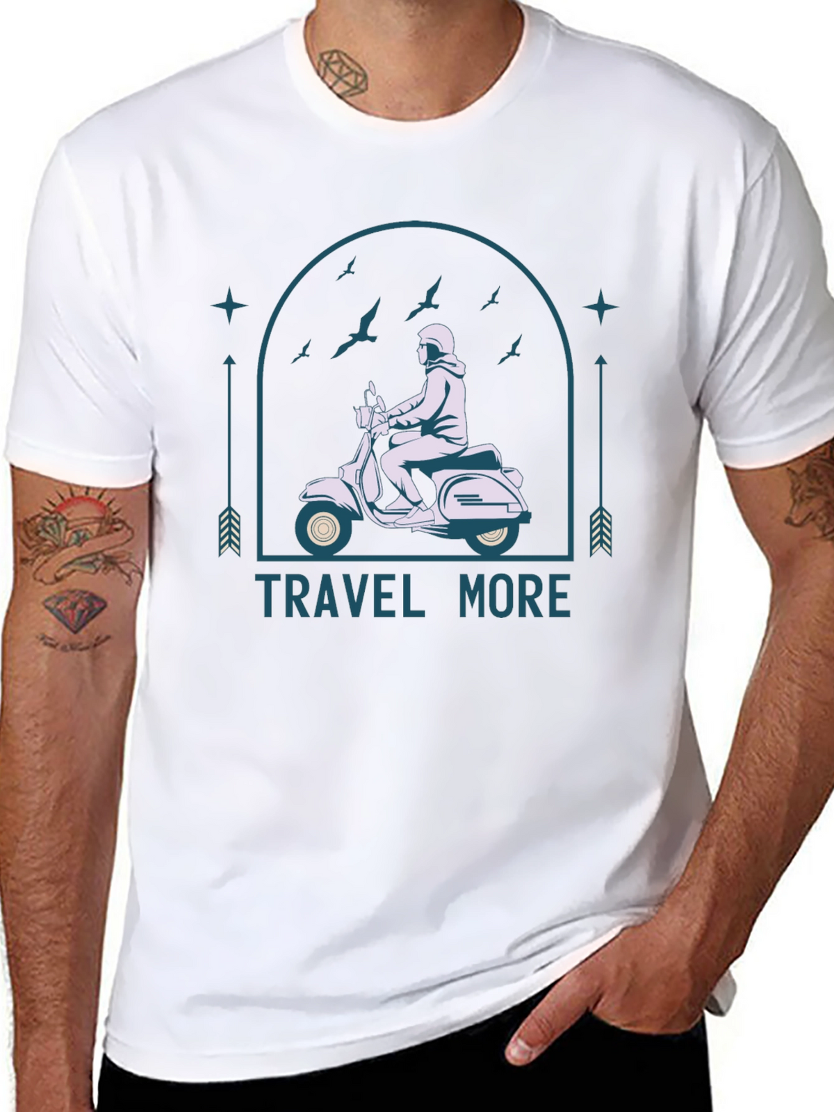 Travel More Black T-Shirt - Scooter Design