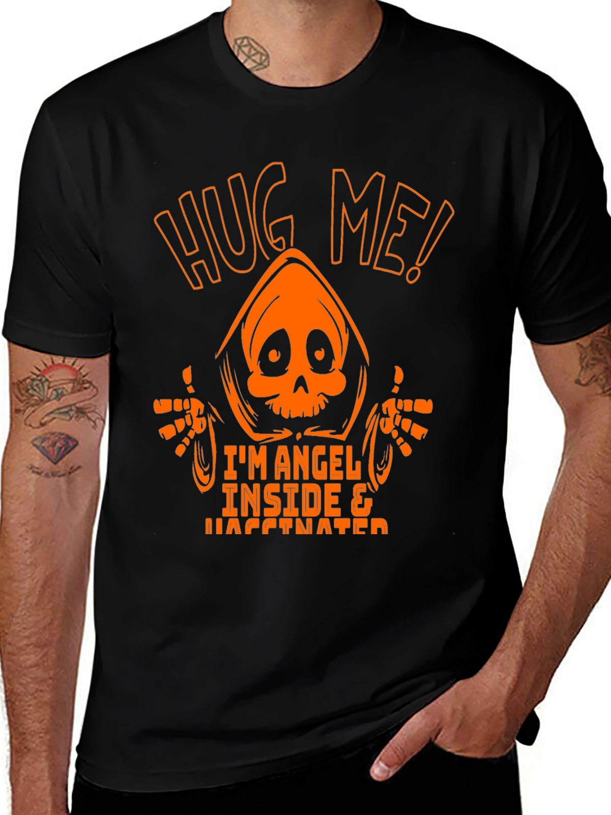 Hug Me! Im Angel Inside & Vaccinated Graphic Tee