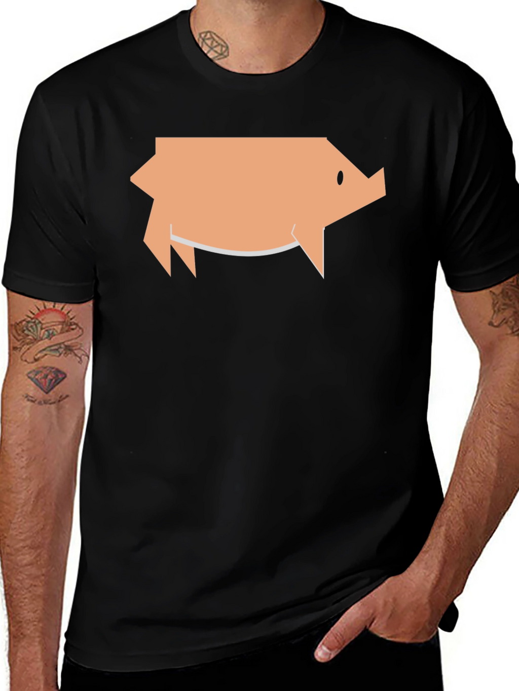 Geometric Pig Graphic Tee - Black