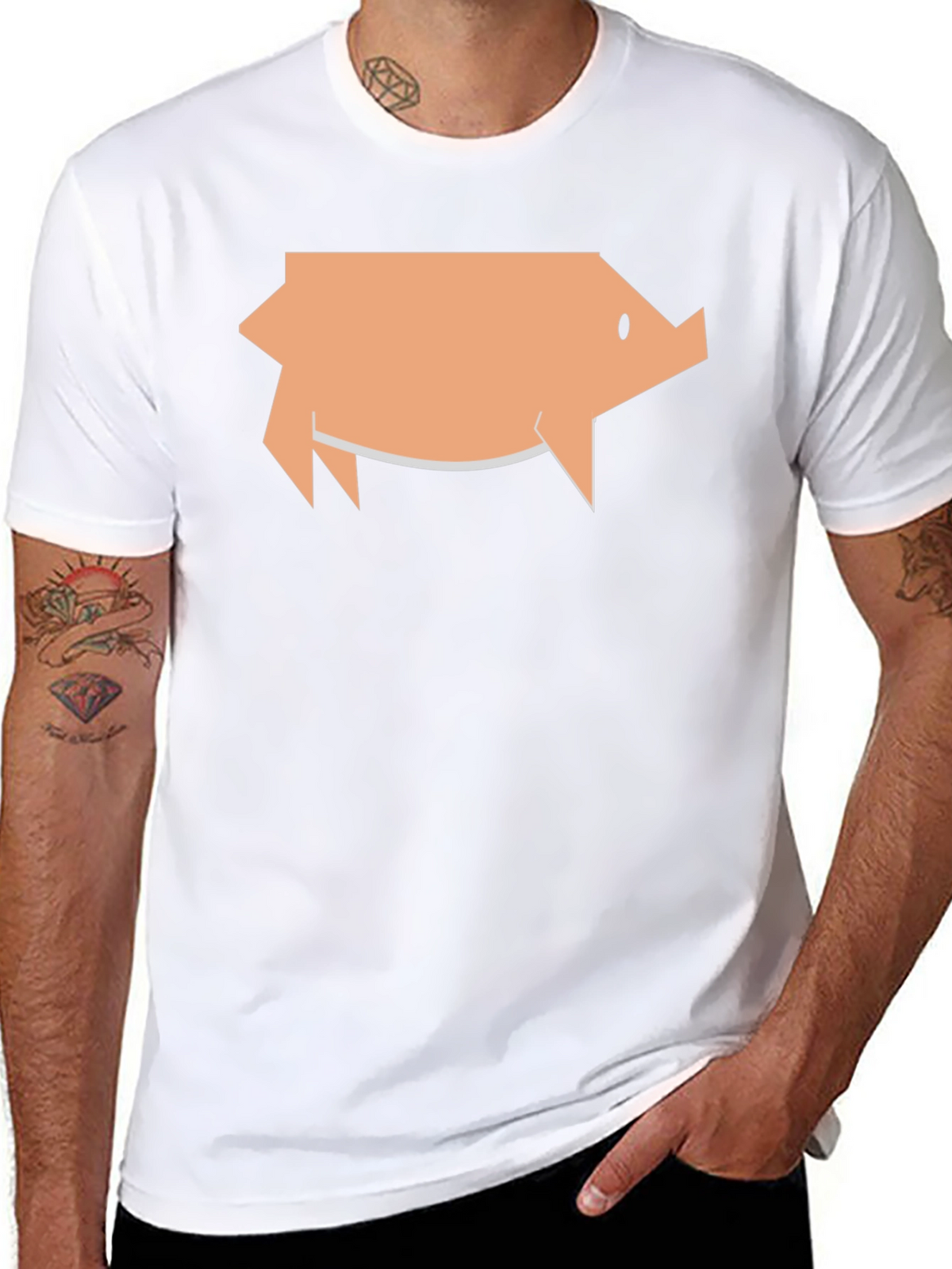 Geometric Pig Graphic Tee - Black