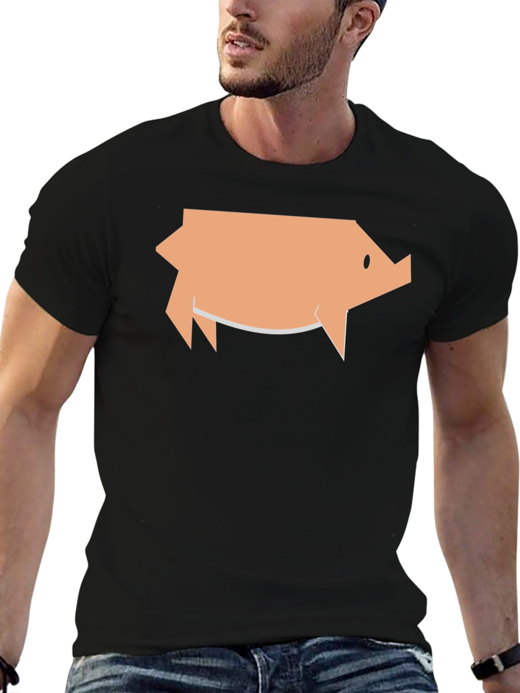 Geometric Pig Graphic Tee - Black