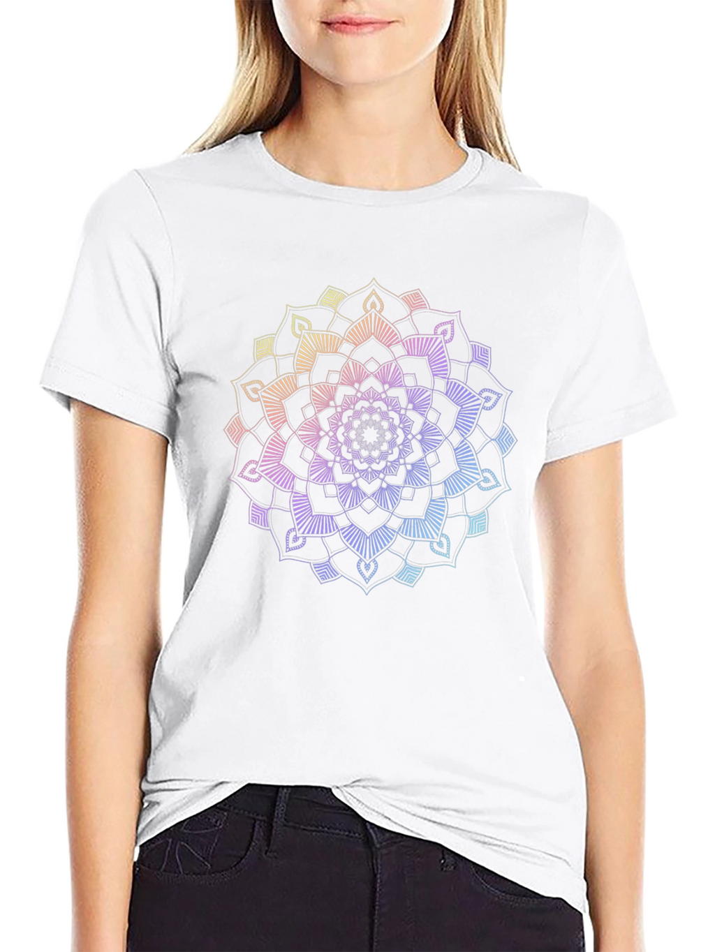 Rainbow Mandala Graphic Black T-Shirt